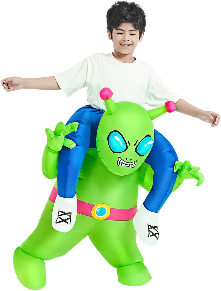 Detalle de JUROSAICA Inflatable Alien Costume for Kids, Ride-On Design with Built-In Fan