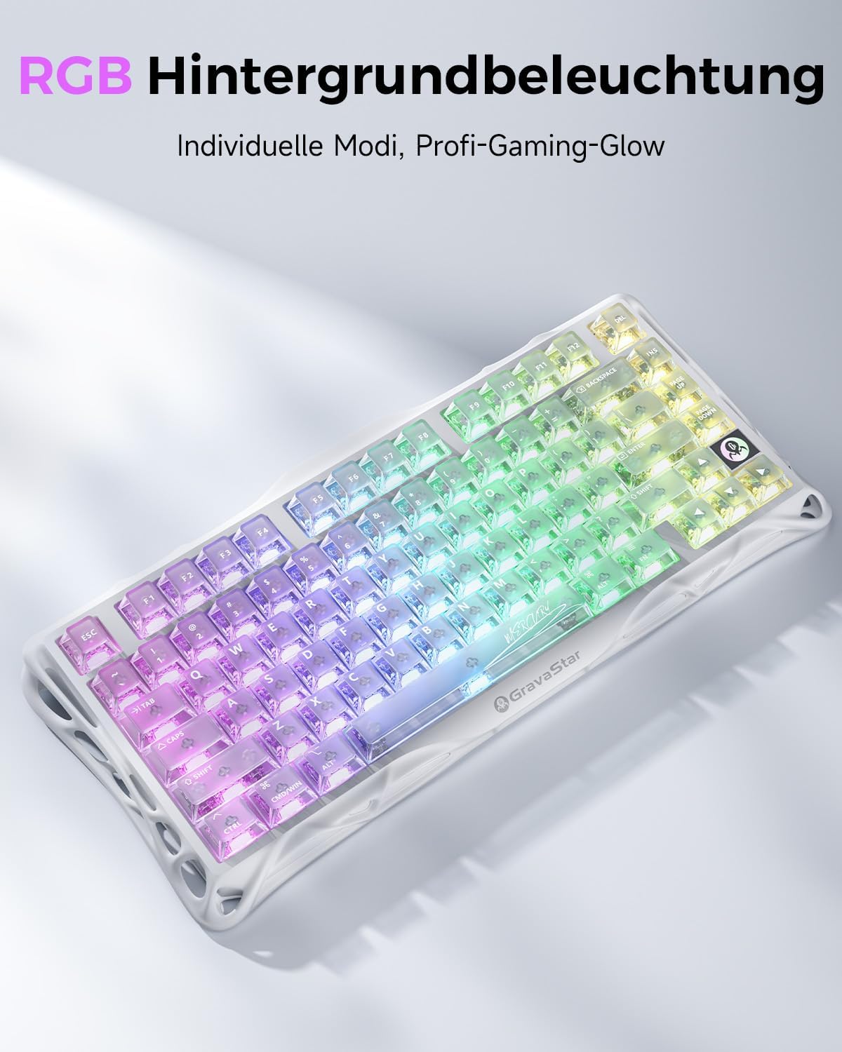 Thumbnail 3 de GravaStar Mercury K1 Lite 75% Gaming-Tastatur (Tri-Mode, Hot Swap, RGB) – QWERTY Crystal Aurora