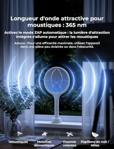Thumbnail 3 de YISSVIC Raquette Électrique Insectes 4000 V, 1500 mAh, Base Stable, UV 365 nm – Anti-Moutiques et Anti-Mouches