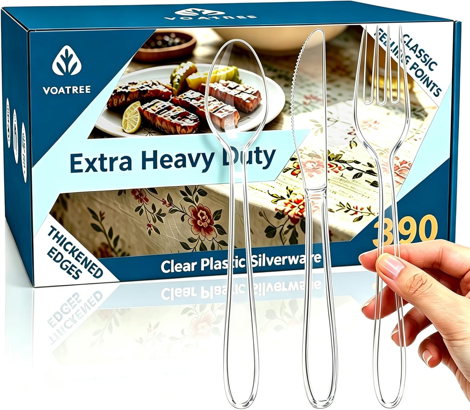 Detalle de Voatree 390 Count Heavy Duty Disposable Clear Plastic Cutlery Set