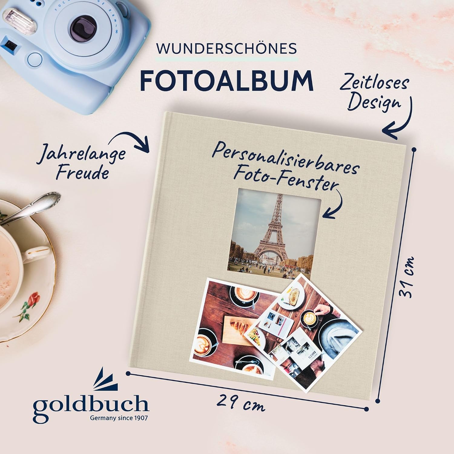 Detalle 2 de goldbuch Bella Vista 27 723 Fotoalbum mit Bildausschnitt (30 x 31 cm, Sandgrau) – 60 weiße Seiten