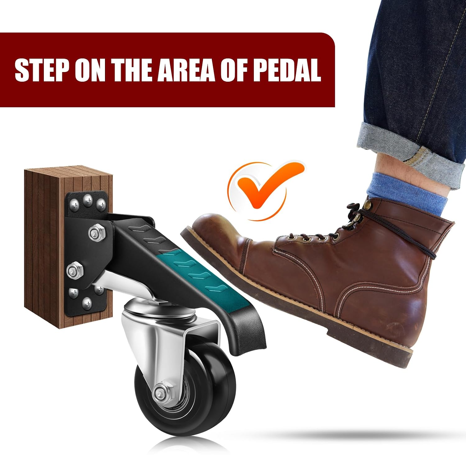 Detalle de Yeabett Castor Wheels 320KG: Heavy-Duty Retractable Casters (Set of 4) for 360° Mobility