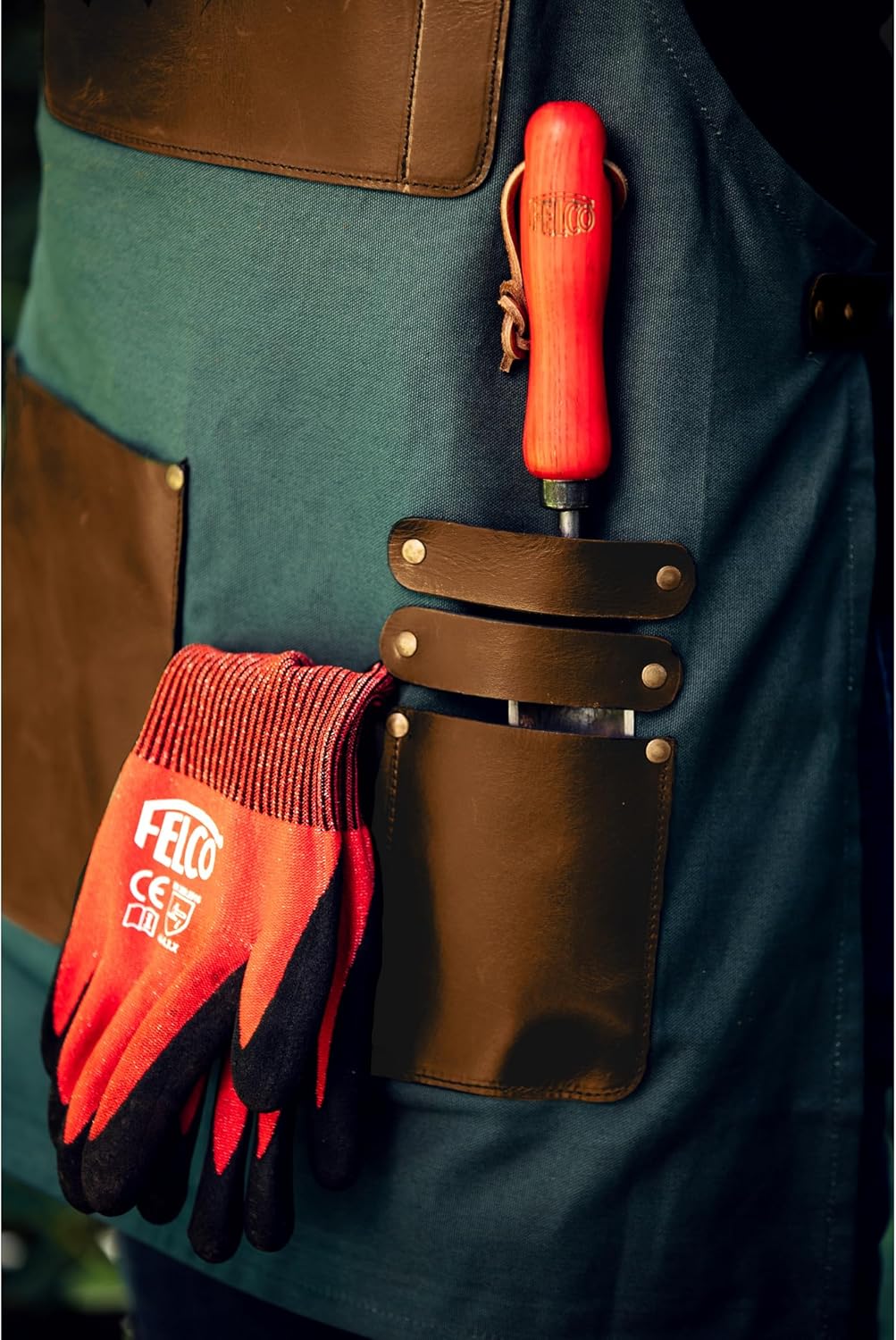 Thumbnail 3 de FELCO delantal da giardinaggio 490 in pelle di bufalo e tela robusta, regolabile con tasche
