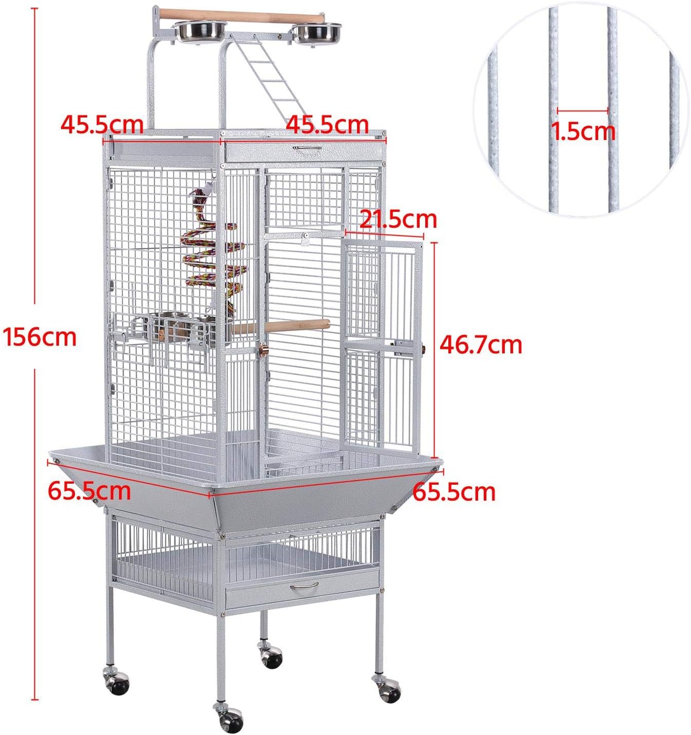 Thumbnail 2 de Yaheetech Grande cage oiseaux / perroquet d’intérieur et extérieur avec roulettes (pour cacatoès, perruches, canaris)