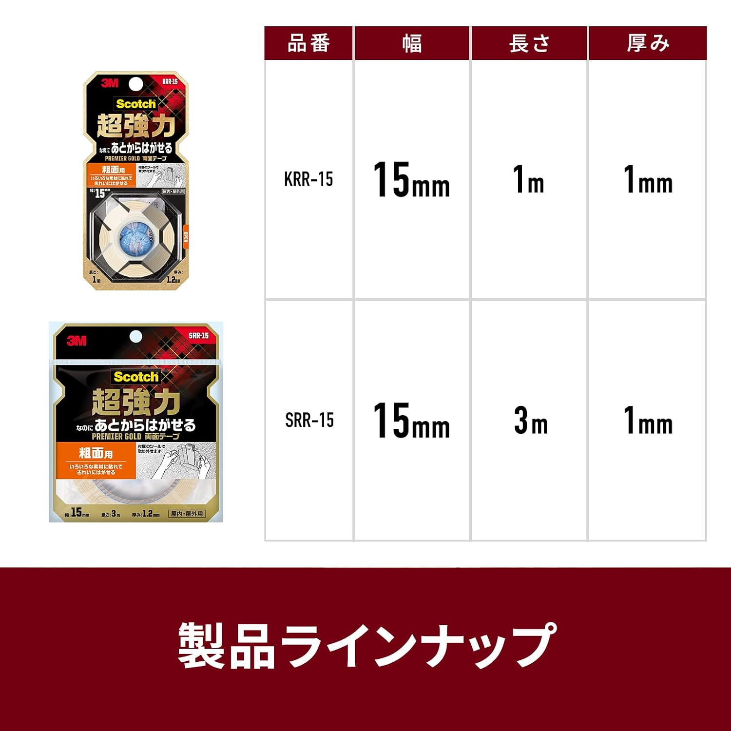 Thumbnail 6 de 3M スコッチ プレミアゴールド SRR-15 両面テープ 15mm幅・3m、粗面用であとからはがせる