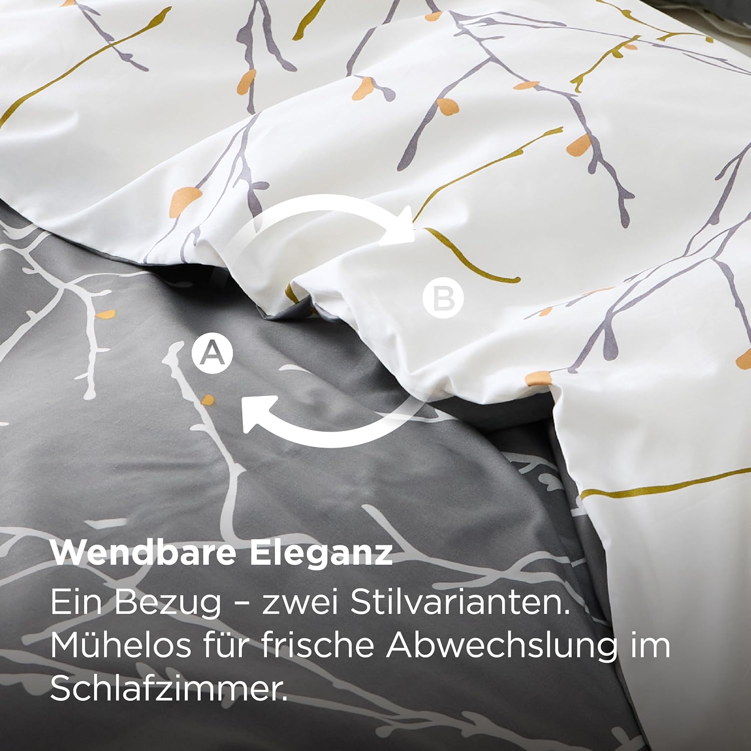 Detalle de BEDSURE Bettwäsche 135x200 aus Baumwolle in Grau – Wendebettwäsche mit Reißverschluss (2-teilig, 80x80)