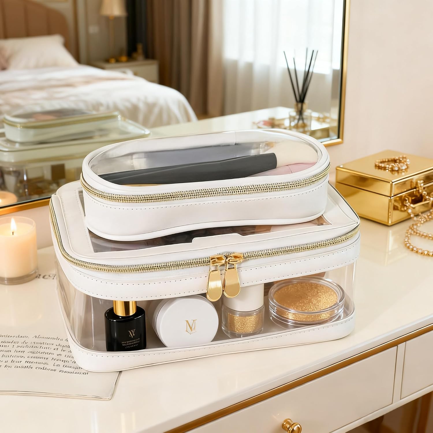 Thumbnail 5 de Hongmeru Clear Makeup Bag with Brush Bag – Transparent Travel Cosmetic Case (White)