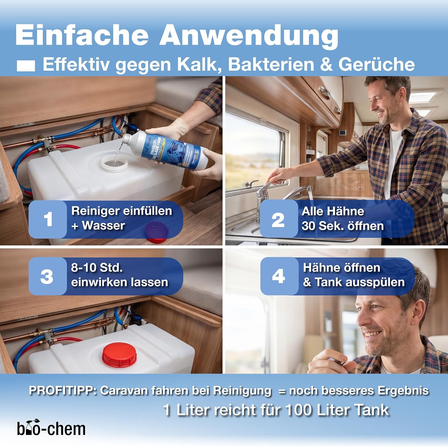 Thumbnail 5 de bio-chem Wassertank Reiniger Wohnmobil 2x 1L – Frischwassertank-Reiniger für Wohnwagen & Camper