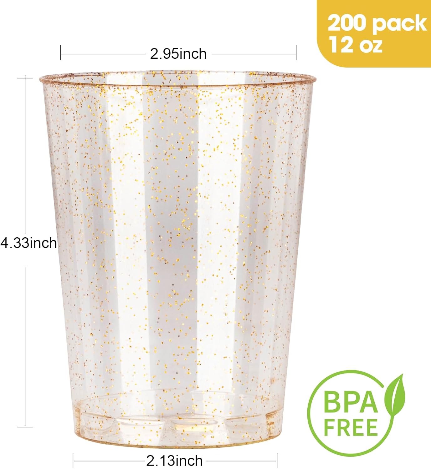 Thumbnail 2 de Goodluck 12 oz Gold Glitter Plastic Cups (200 Count) — Disposable Party Cocktail Glasses