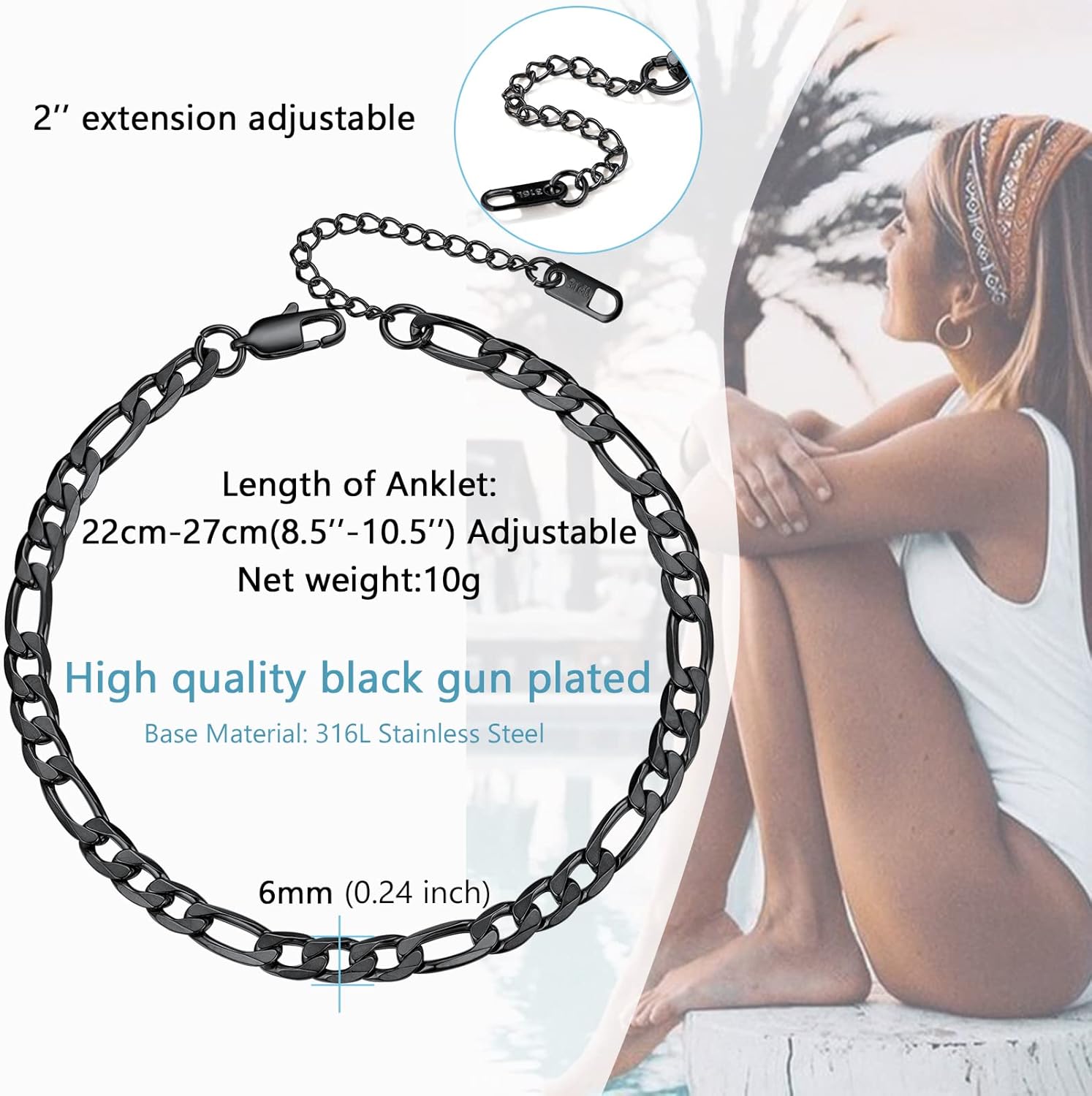 Thumbnail 5 de PROSTEEL Cavigliera a Catena Regolabile Set Impilabili – Estetica Tricolore, Minimalismo per Vacanze al Mare