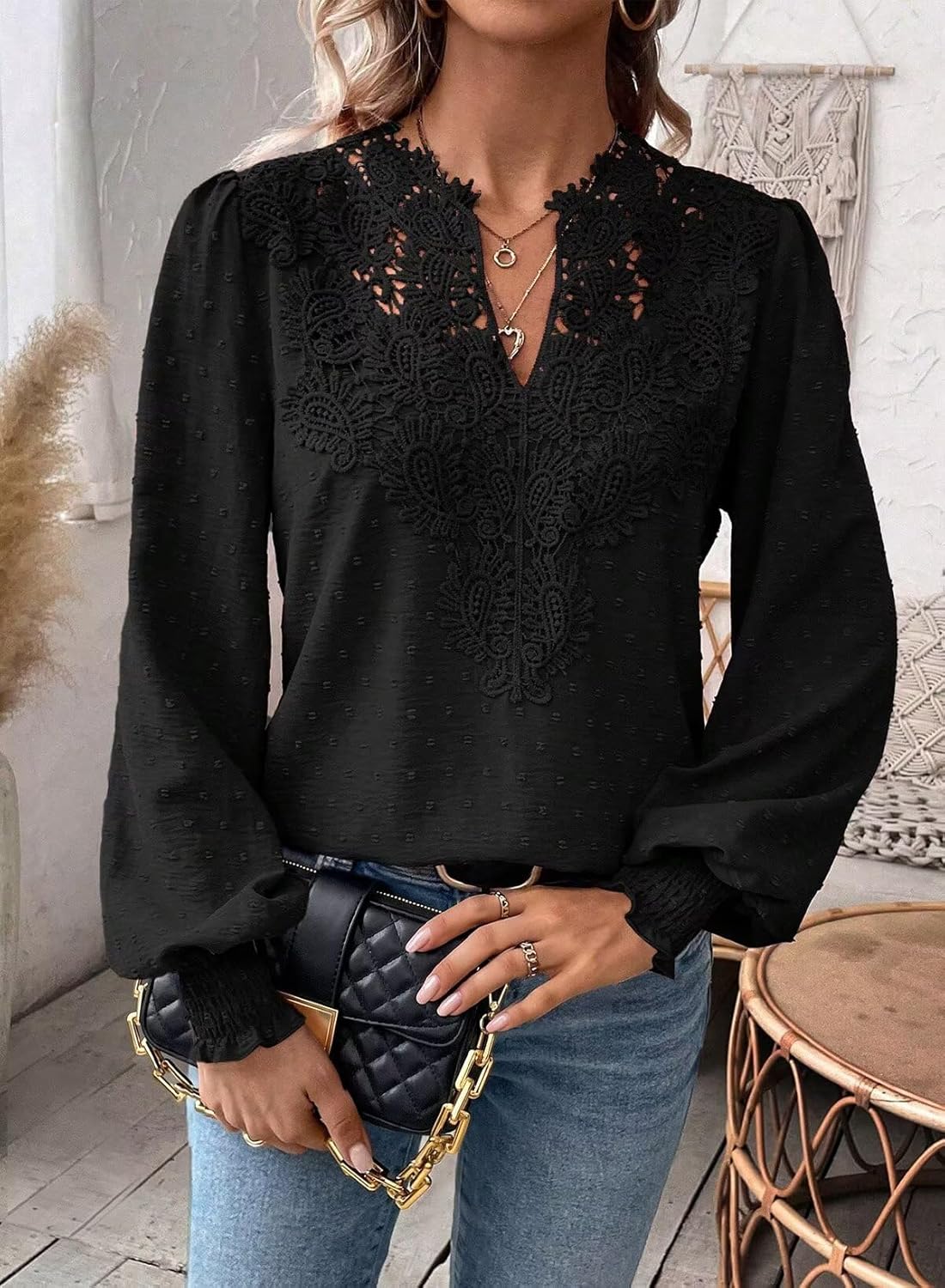 Thumbnail 5 de Womens Swiss Dot Boho V Neck Blouse 2026 🎀