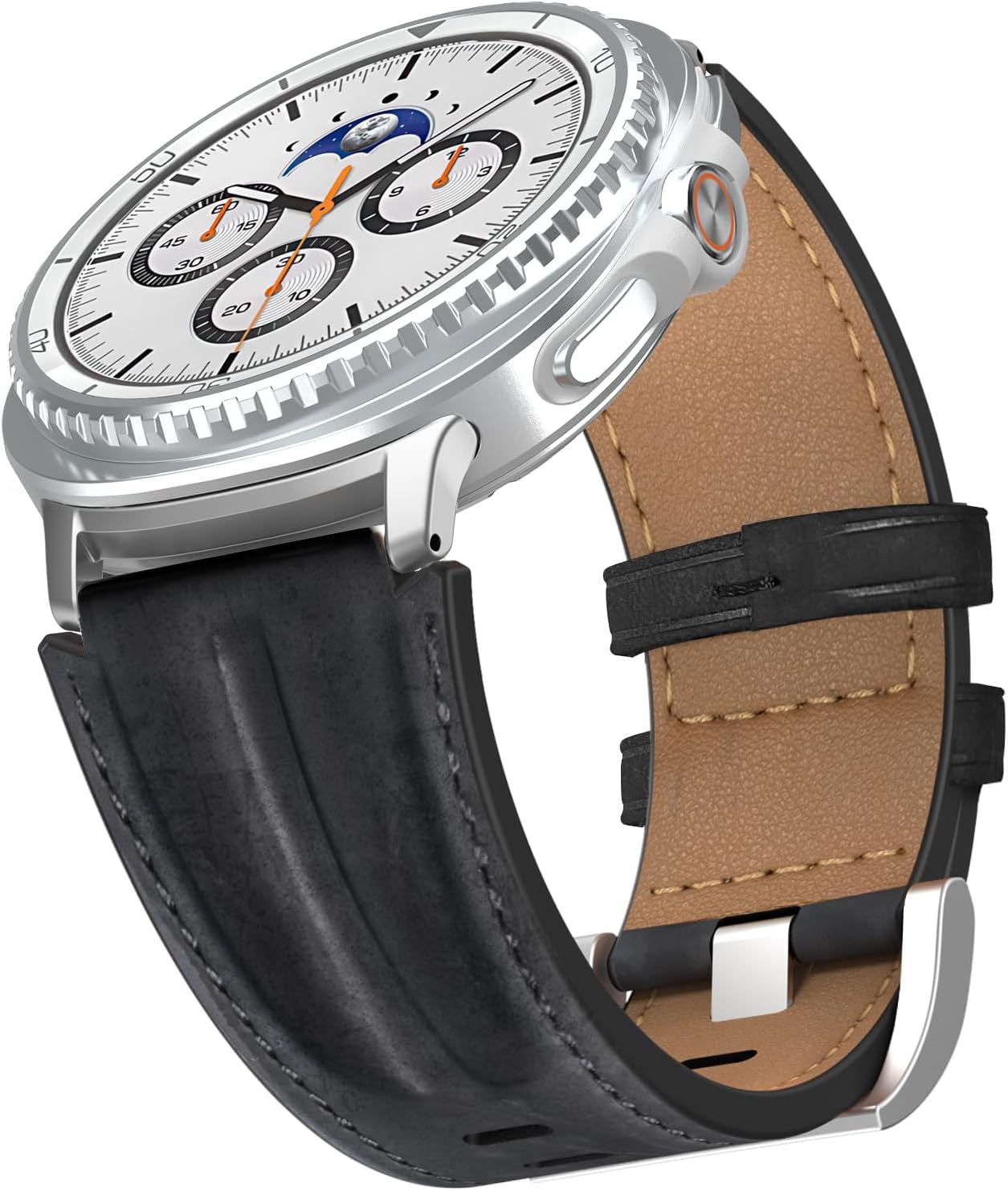 Detalle de Bouixel Top Grain Leather Strap for Samsung Galaxy Watch 8 (40mm/44mm) & Classic 46mm — Rugged, Retro Feel