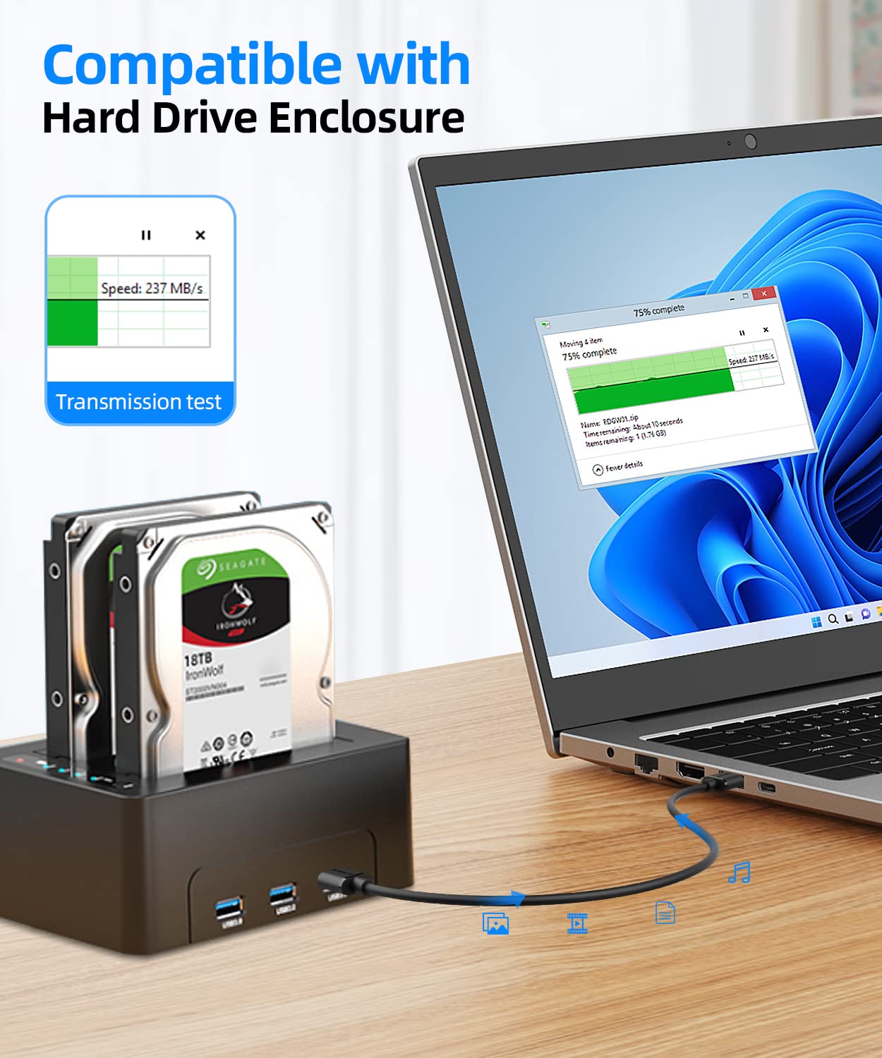 Thumbnail 3 de SUNGUY Câble USB A vers USB A 3 m (USB 3.0, 5 Gbit/s) pour disque dur, imprimante et appareils photo