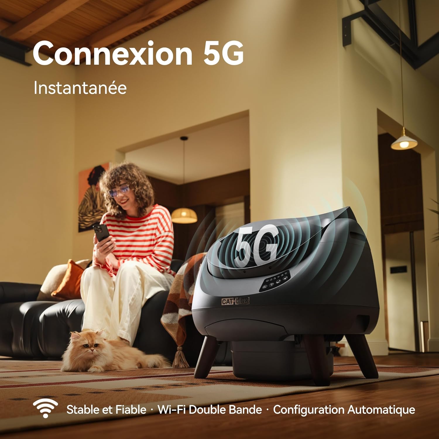 Thumbnail 2 de CATLINK Litière autonettoyante pour chat avec bac grande ouverture et connexion Wi-Fi 5 GHz (12L, gris foncé)