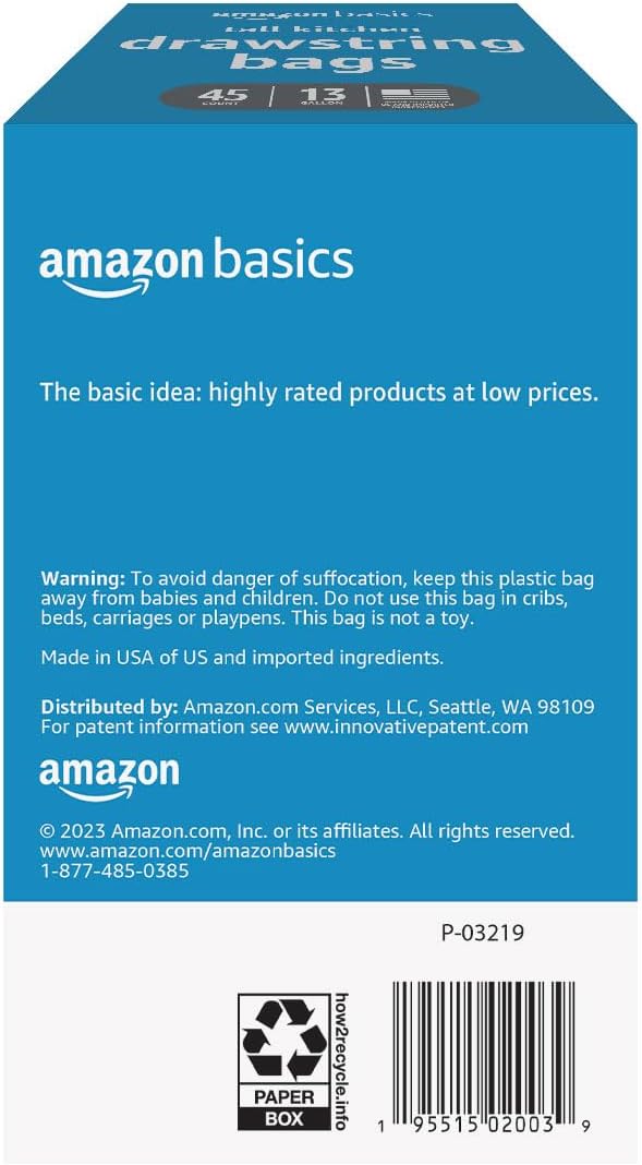 Thumbnail 1 de Amazon Basics 13-Gallon Drawstring Trash Bags, Unscented, 45 Count