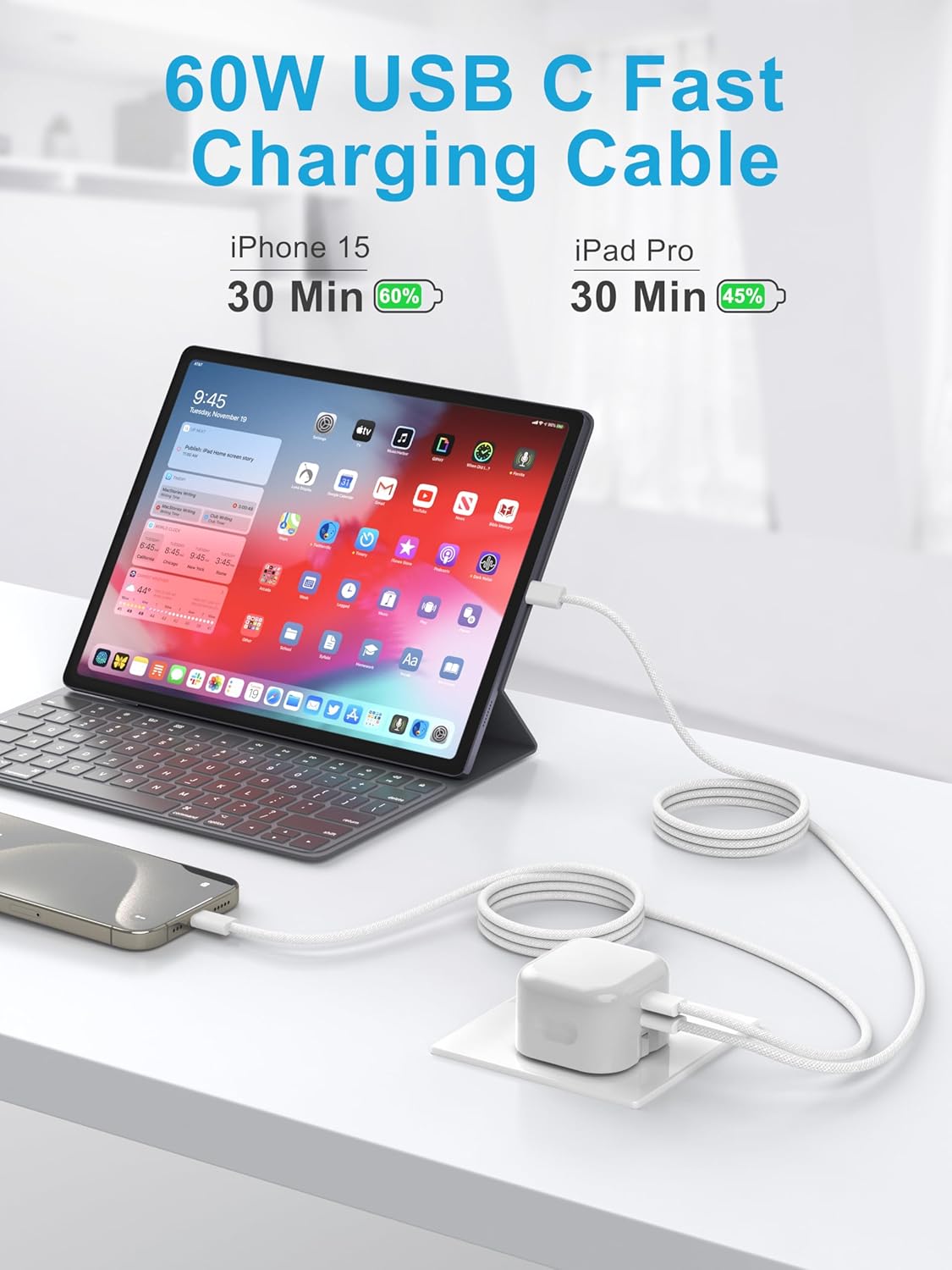 Detalle 2 de BabbleCom iPhone 15 Charger Cable 60W USB-C to USB-C ⚡