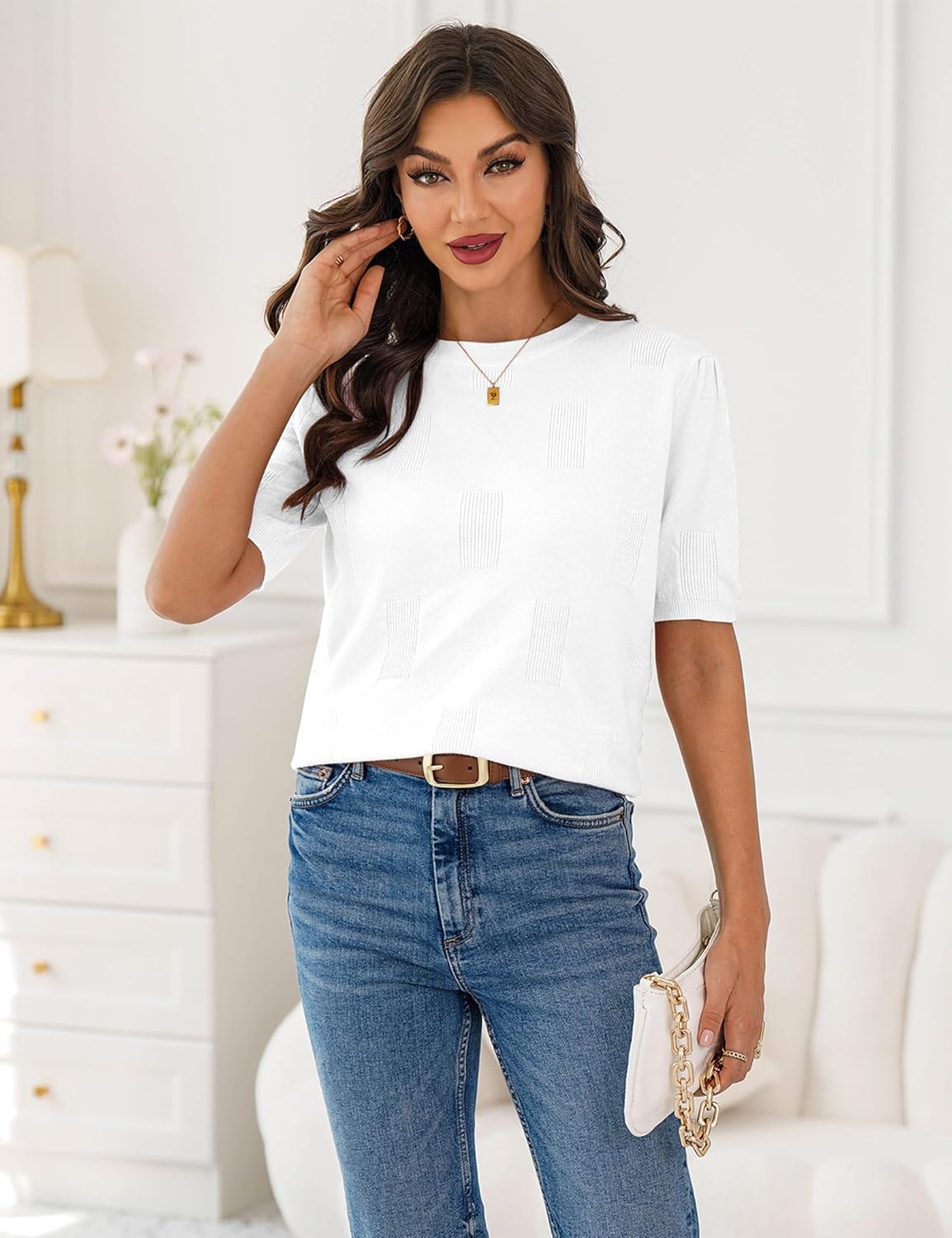 Thumbnail 6 de Totatuit T-Shirt Femme Été Chemisier Chic Blouse Col Rond Tops à Manches Courtes – Top ample et imprimé
