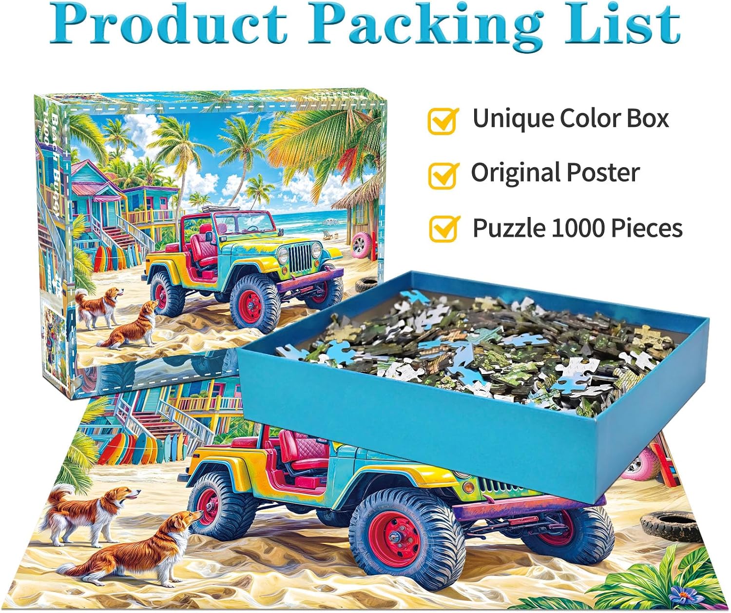 Detalle de HUADADA Colorful Beach Buggy 1,000-Piece Jigsaw Puzzle with Poster