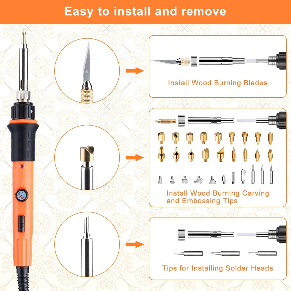 Thumbnail 3 de Kit de Pyrogravure Preciva 45 en 1 sur Bois – Stylo 60W, 31 pointes, 220–480°C