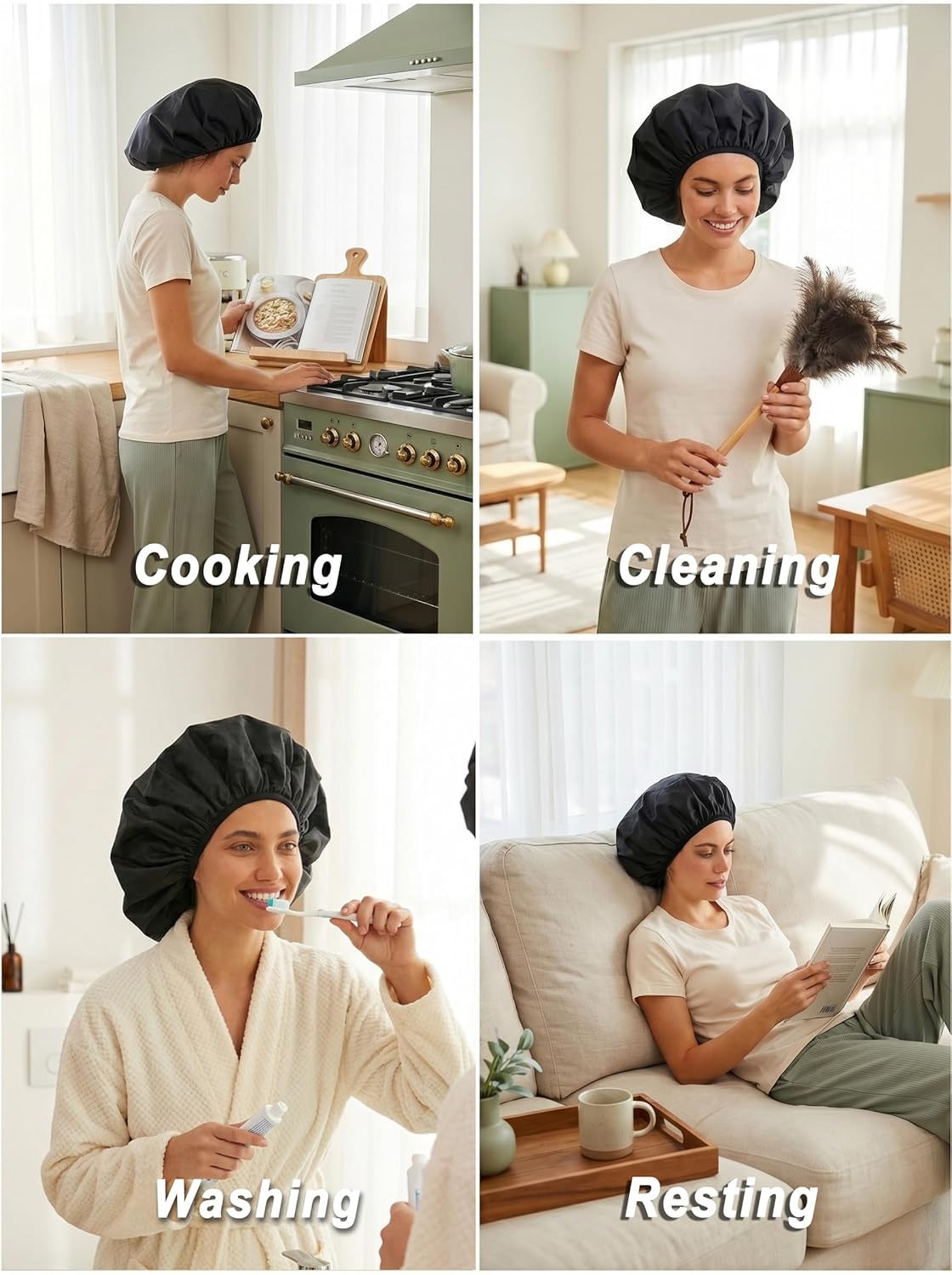 Thumbnail 6 de Auban Extra Large Shower Cap (XL) — Double-Layer Waterproof Reusable Bonnet for Long Hair, Braids & Locs (Black)