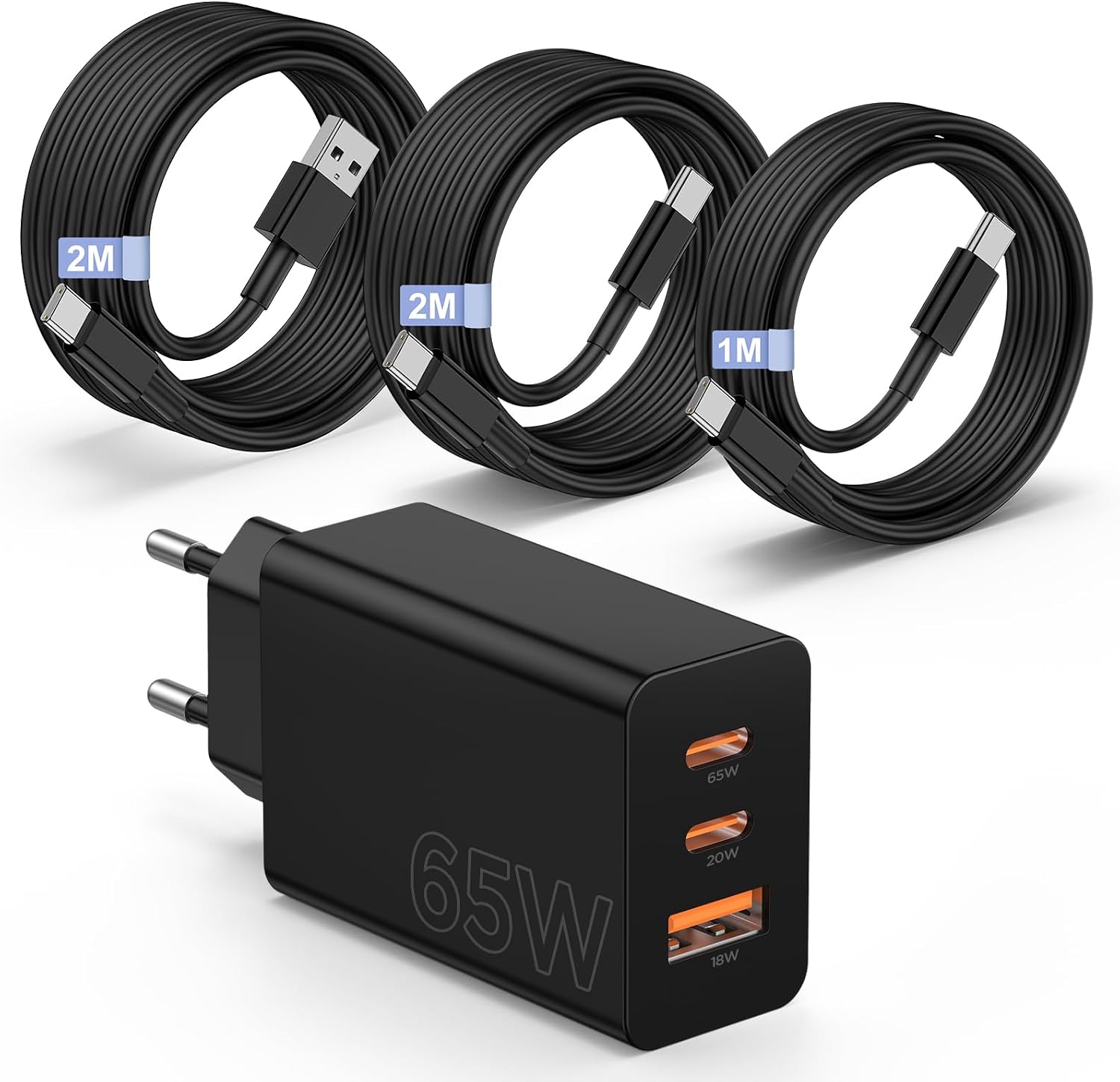 Detalle de 65W USB‑C Ladegerät mit 3 Ports für Samsung Galaxy S26/S25 Ultra – Kompaktes Netzteil inklusive Kabel