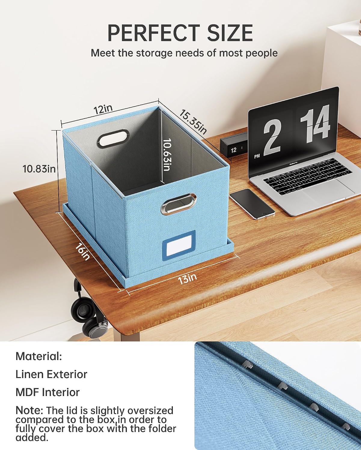 Thumbnail 2 de Oterri AM03118 File Organizer, Foldable Sky-Blue Linen Box for Letter and Legal Files