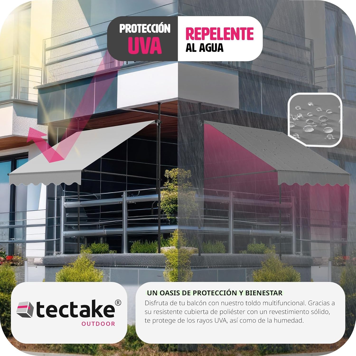 Detalle 2 de tectake® Toldo Terraza Manual 150cm, Resistente UV y Agua ☀