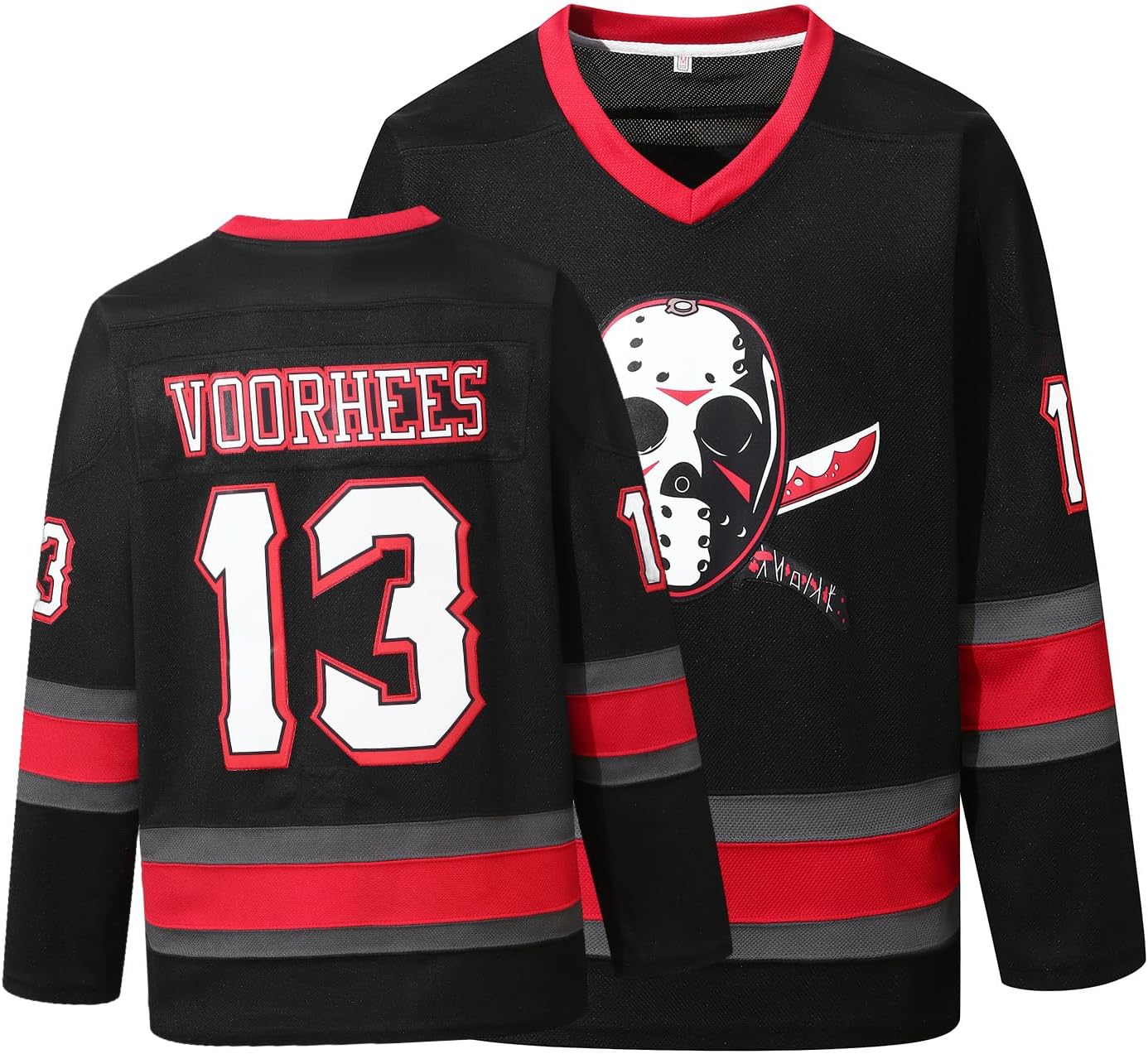 Detalle de PRIMITAS Men's Jason Voorhees Friday the 13th Hockey Jersey, Stitched