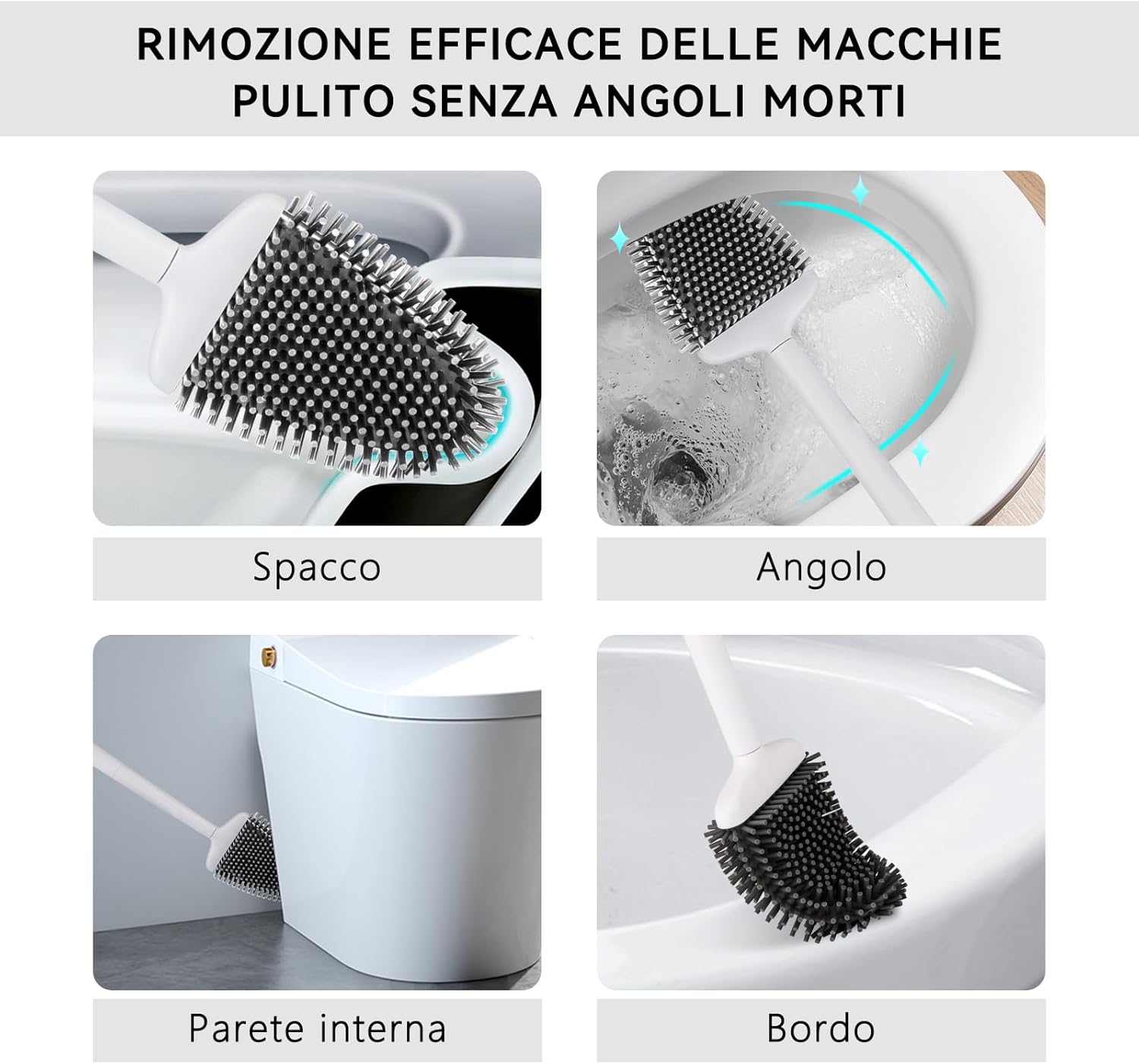 Detalle de Fowooyeen Scopino WC in silicone con base ad asciugatura rapida e staffa, bianco opaco
