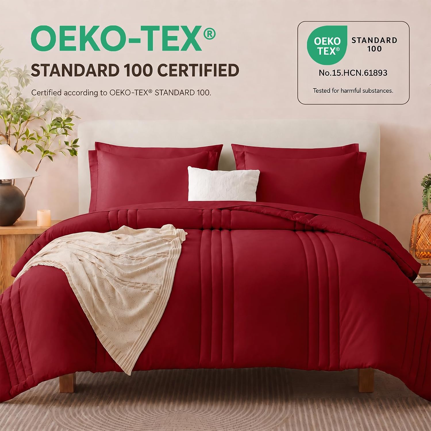 Thumbnail 6 de CozyLux CLUS25G90D9FU Full-Size Comforter Set, Dark Red, 240 GSM