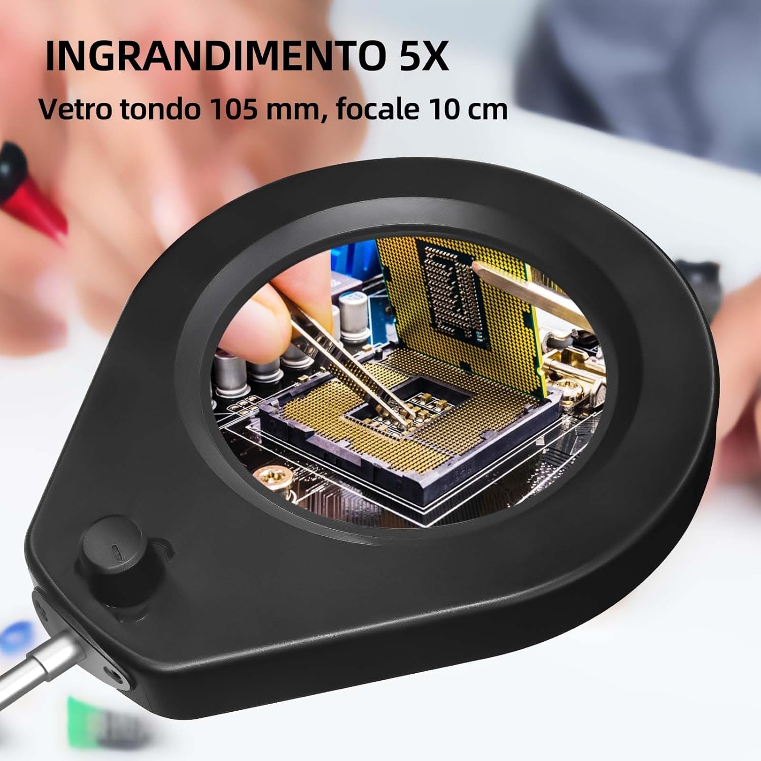 Thumbnail 2 de Beyamz lampada d’ingrandimento con lente 5 diottrie, morsetto acciaio da 6,4 cm e LED dimmerabili (braccio girevole 90 cm)