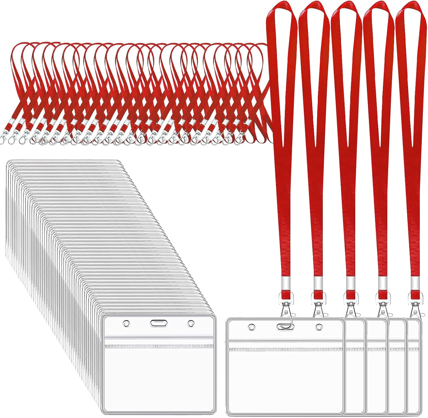 XHDA Red 50PCS Lanyards with Card Holders 50pc