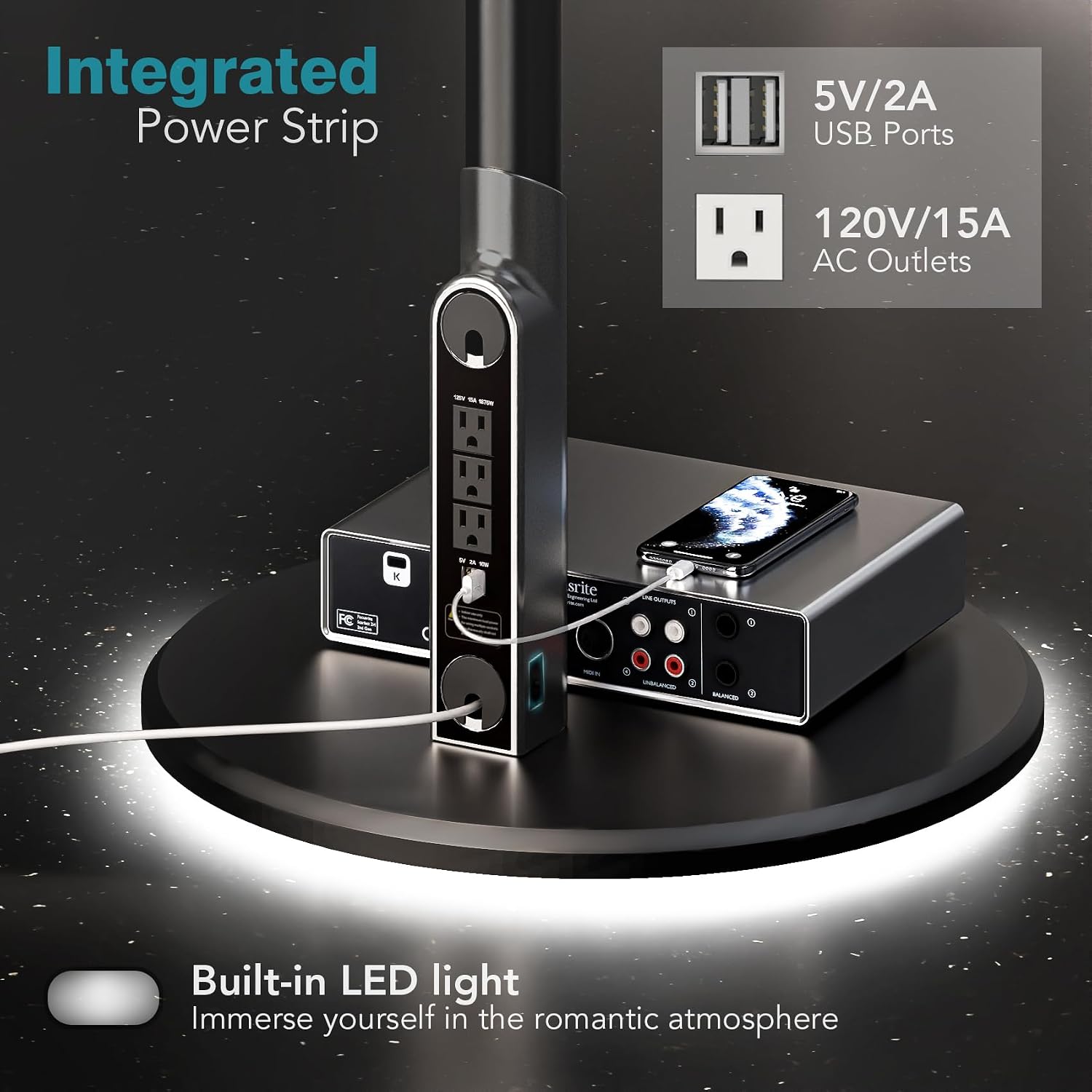 Thumbnail 4 de LLDEPLL LT1003BL Rolling TV Stand with Power Outlet and 6 Height Settings