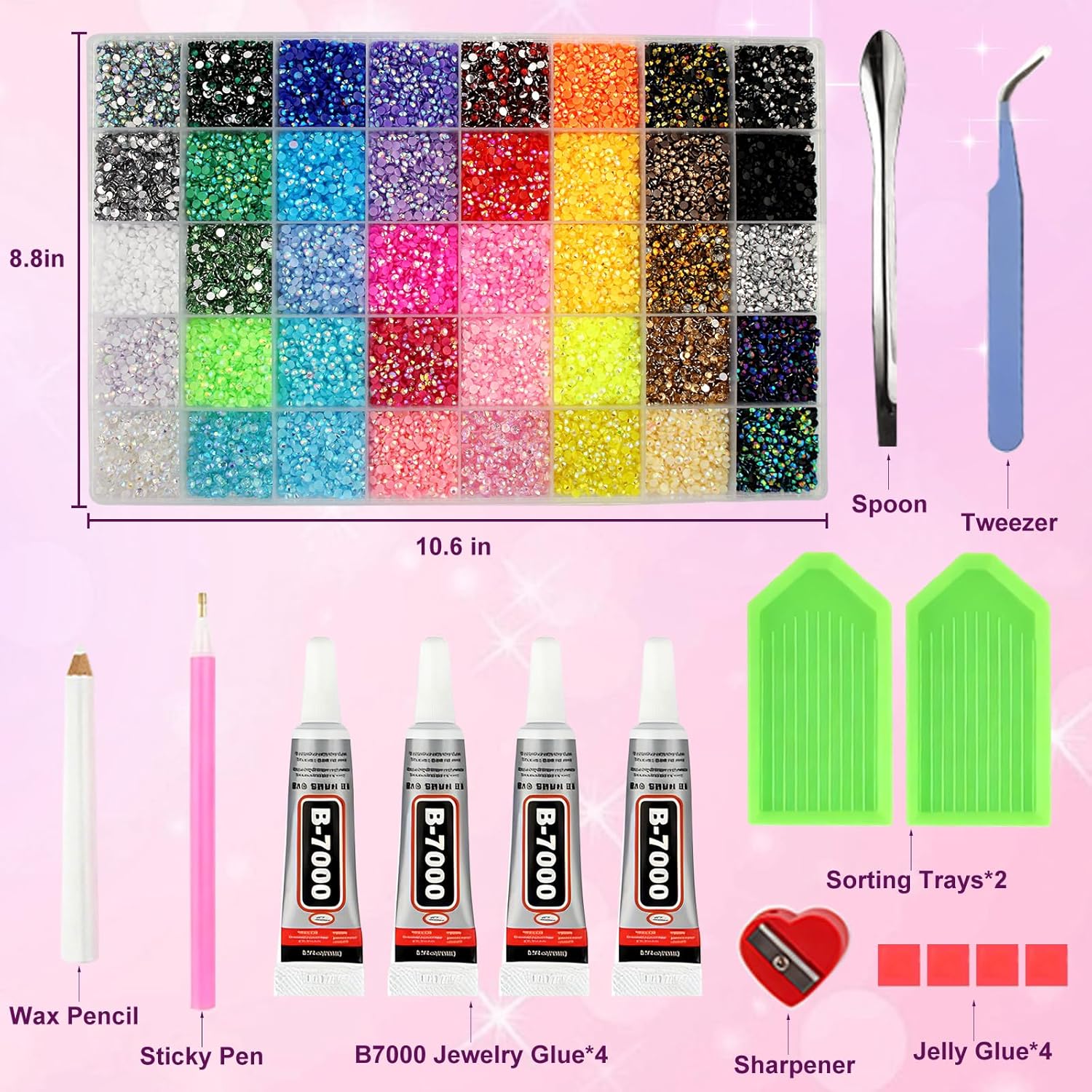 Detalle de Gikboup 40000 Pcs 40 Colors Bedazzling Kit with Rhinestones, 3mm Jelly AB Resin Flatback Gems
