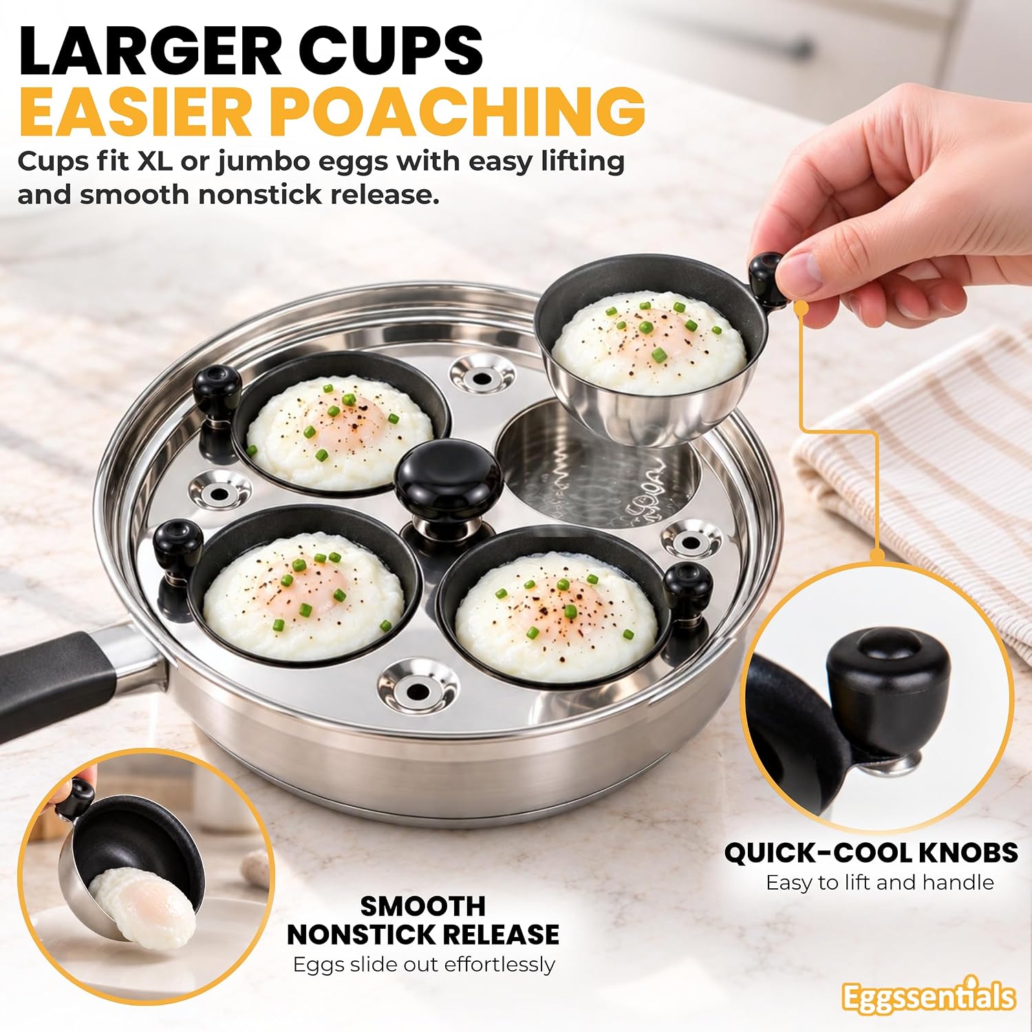 Detalle 1 de Eggssentials Egg Poacher (Stainless Steel Poached Egg Maker) with Spatula