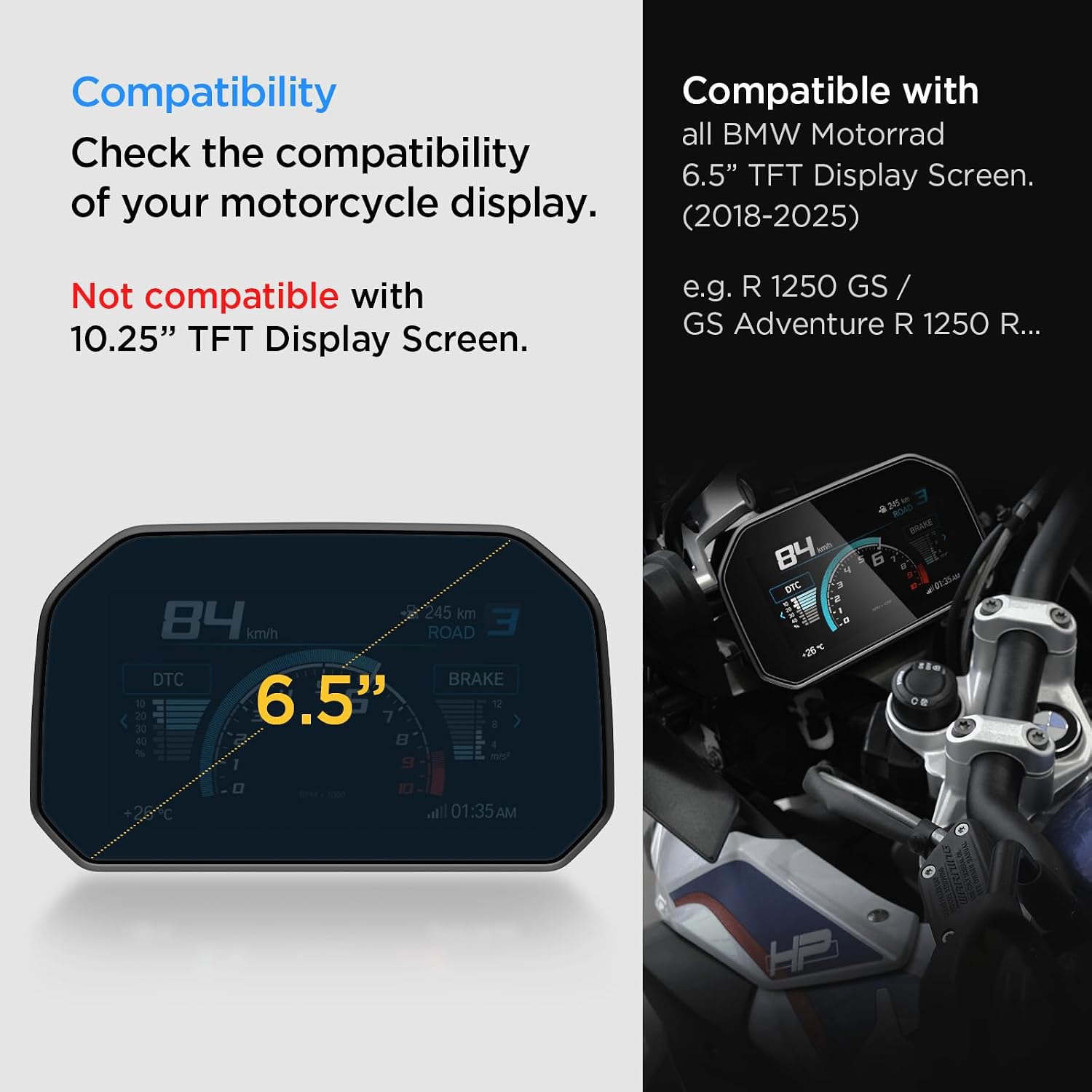 Detalle de Spigen Glas.tR Slim pellicola in vetro temperato 9H per display TFT BMW Motorrad da 6,5" (compatibile con R 1250 GS 2018-2025 e F 900 XR)