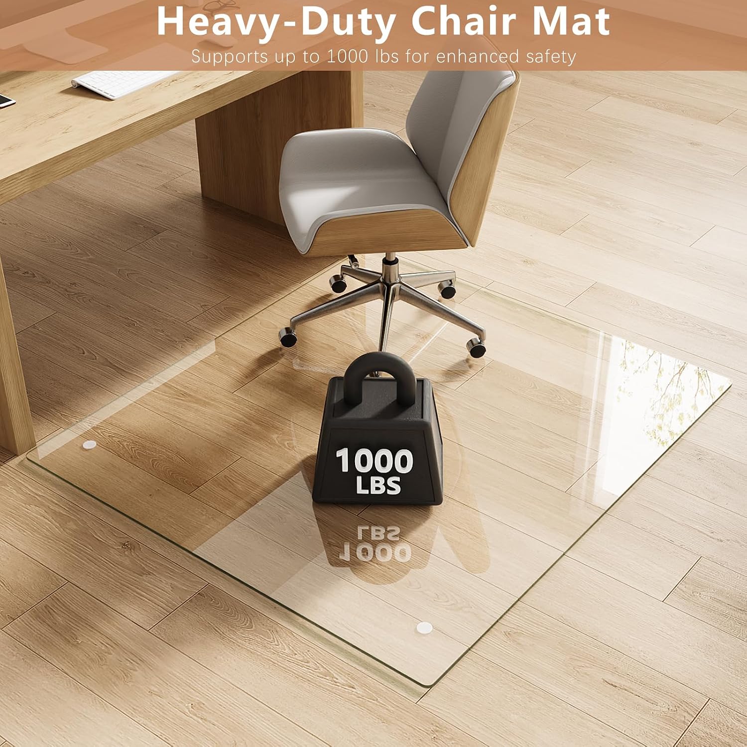 Thumbnail 2 de MYSUNORIA 42" x 48" Tempered Glass Chair Mat, 0.19" Thick, 1,000 lb Capacity