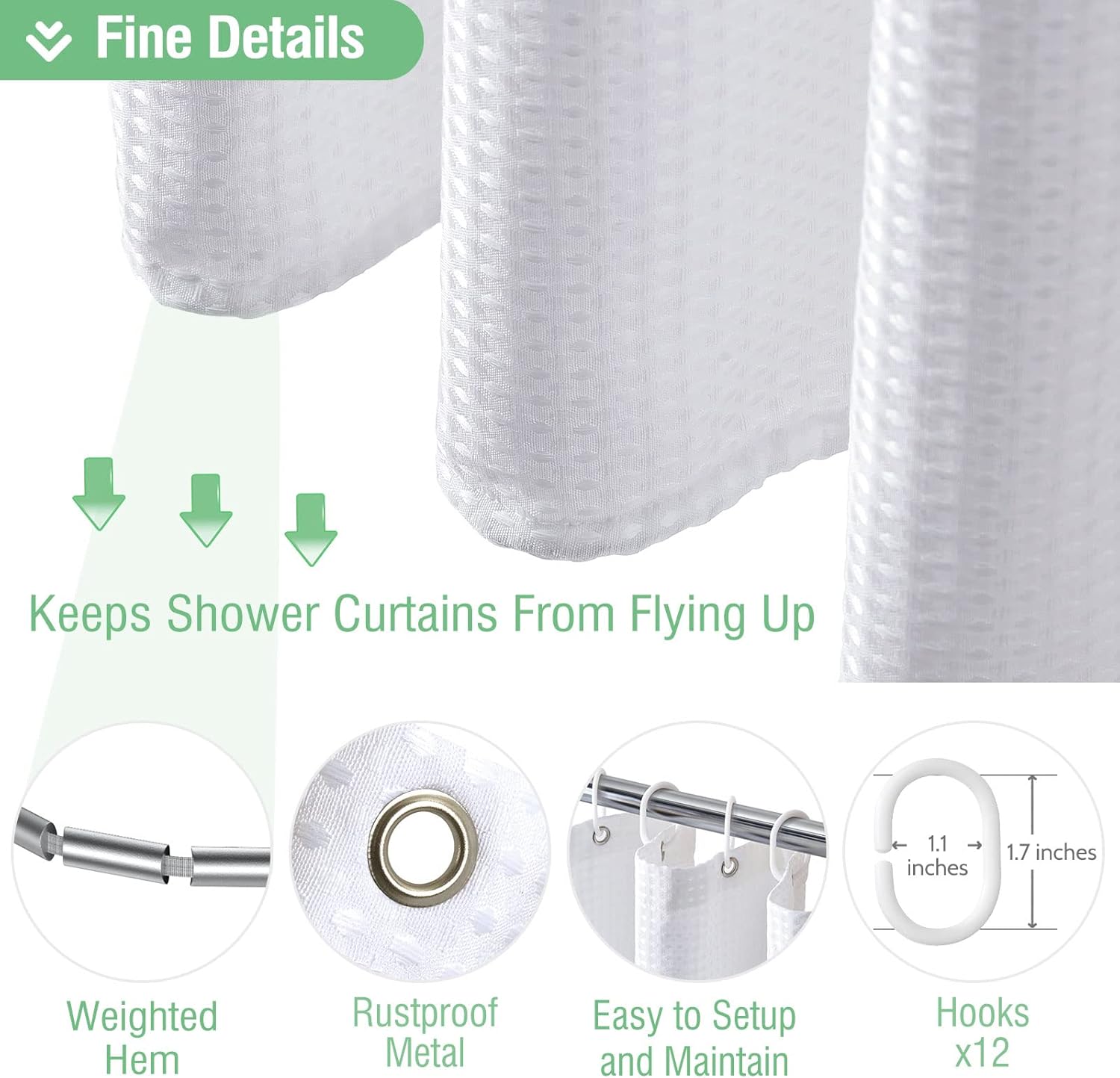 Detalle 2 de Dynamene Waffle Weave Shower Curtain 72x72