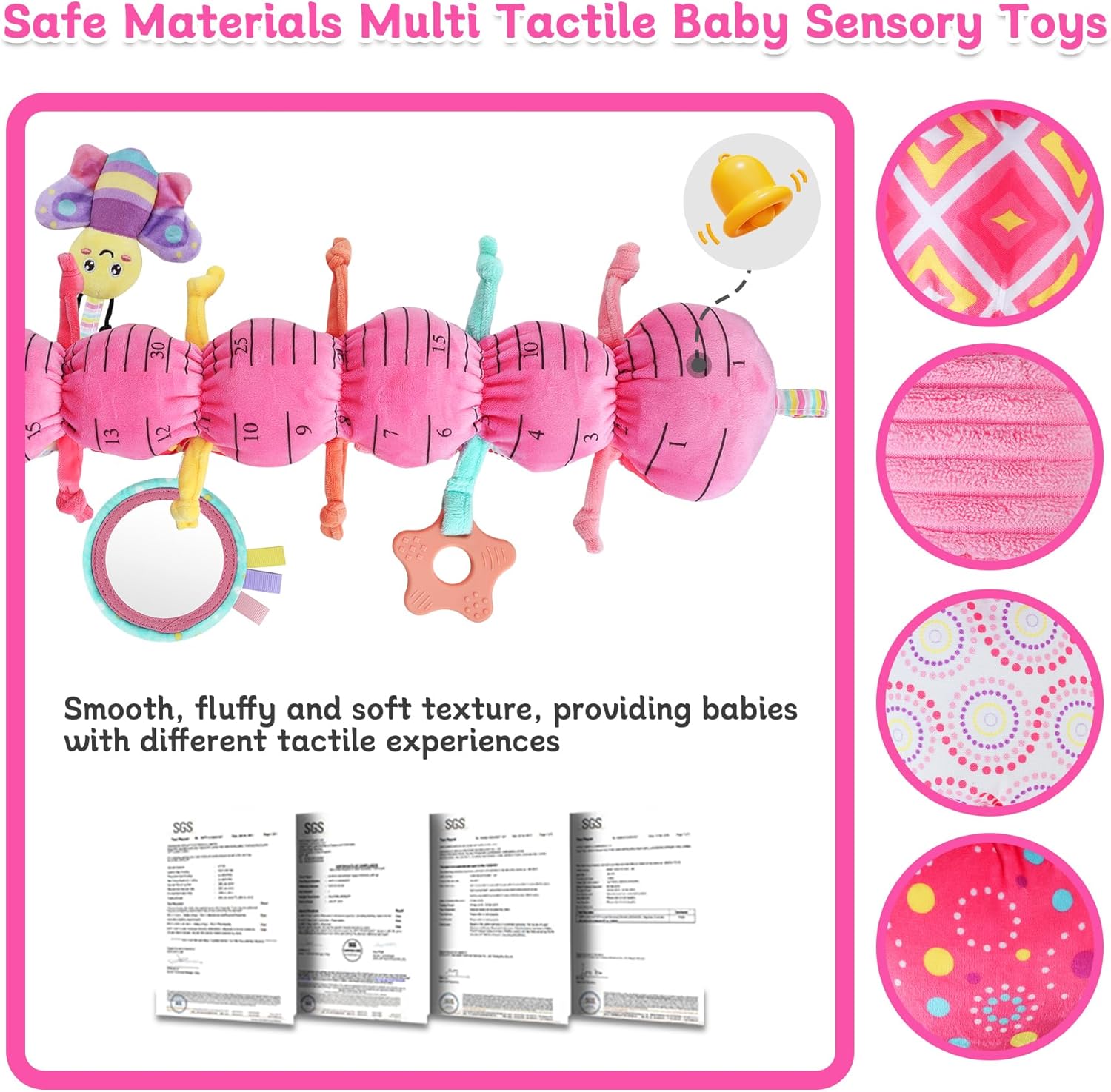 Detalle de Baby Girls Toys 6-12 Months: 6-in-1 Infant Sensory Music Caterpillar Toy