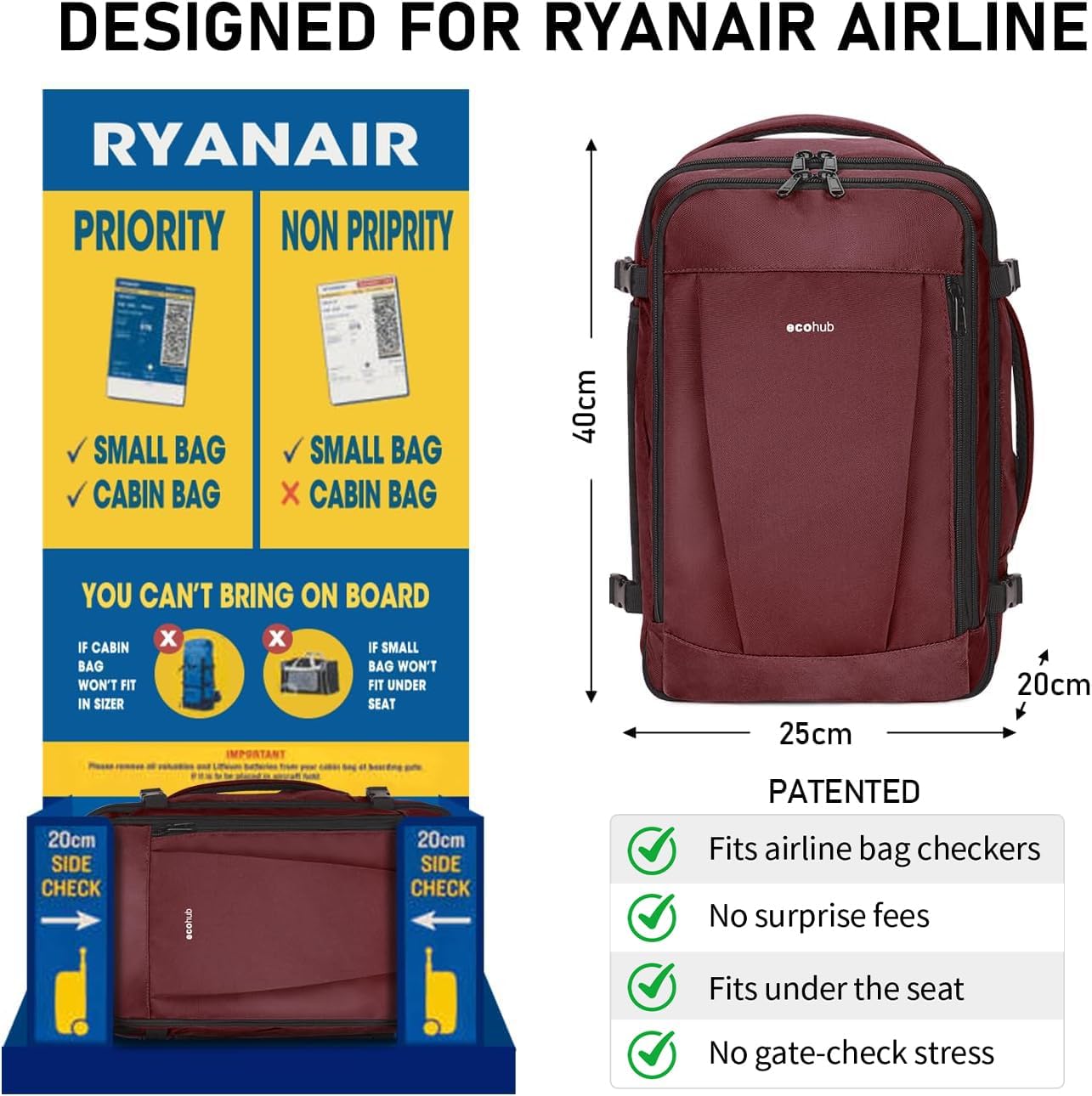Thumbnail 1 de ECOHUB Ryanair Cabin Bag 20L underseat backpack