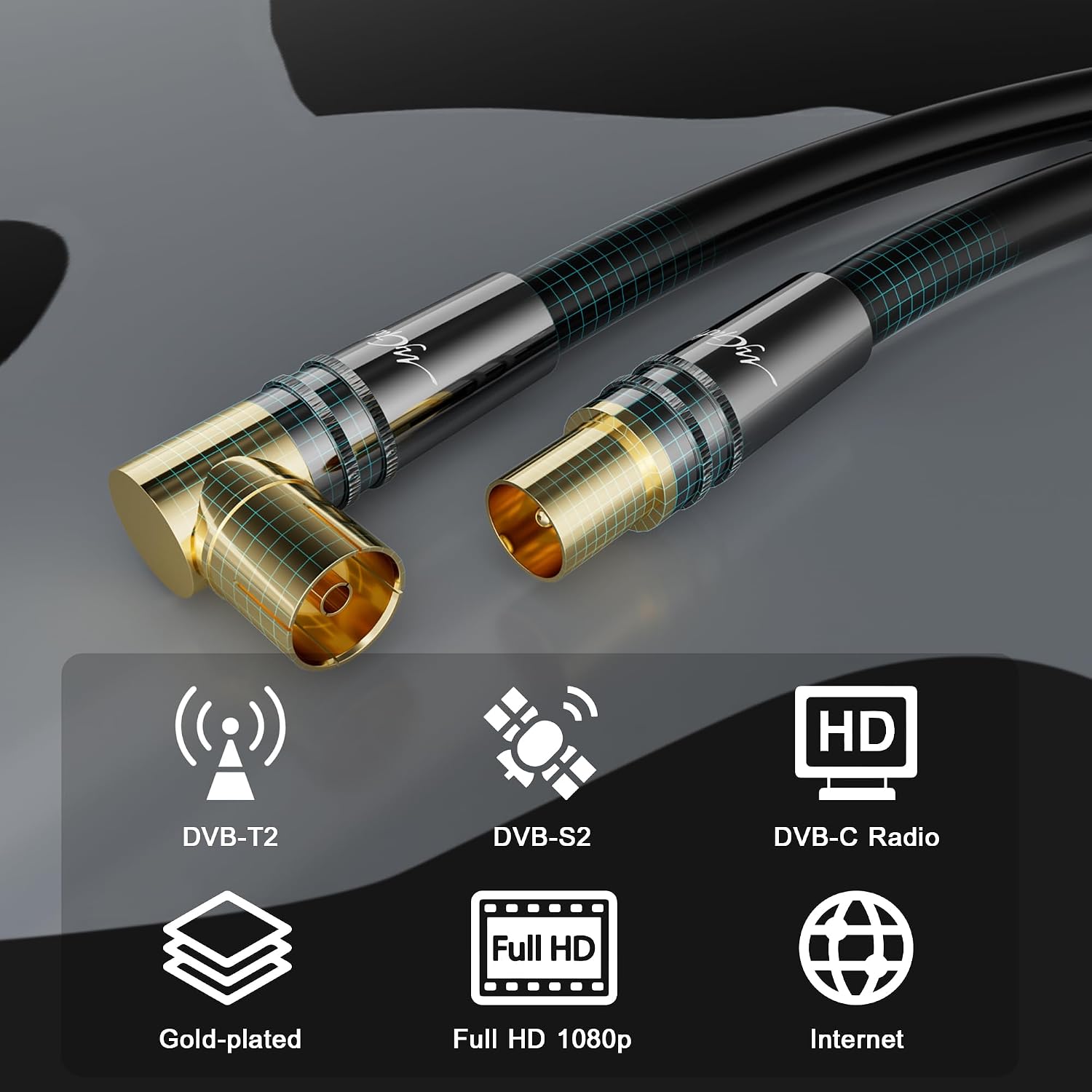 Thumbnail 3 de Mygatti 3M RG6 4K Antennenkabel (90°/gerade) für DVB-T/DVB-C, 75 Ohm, vergoldete IEC-Stecker