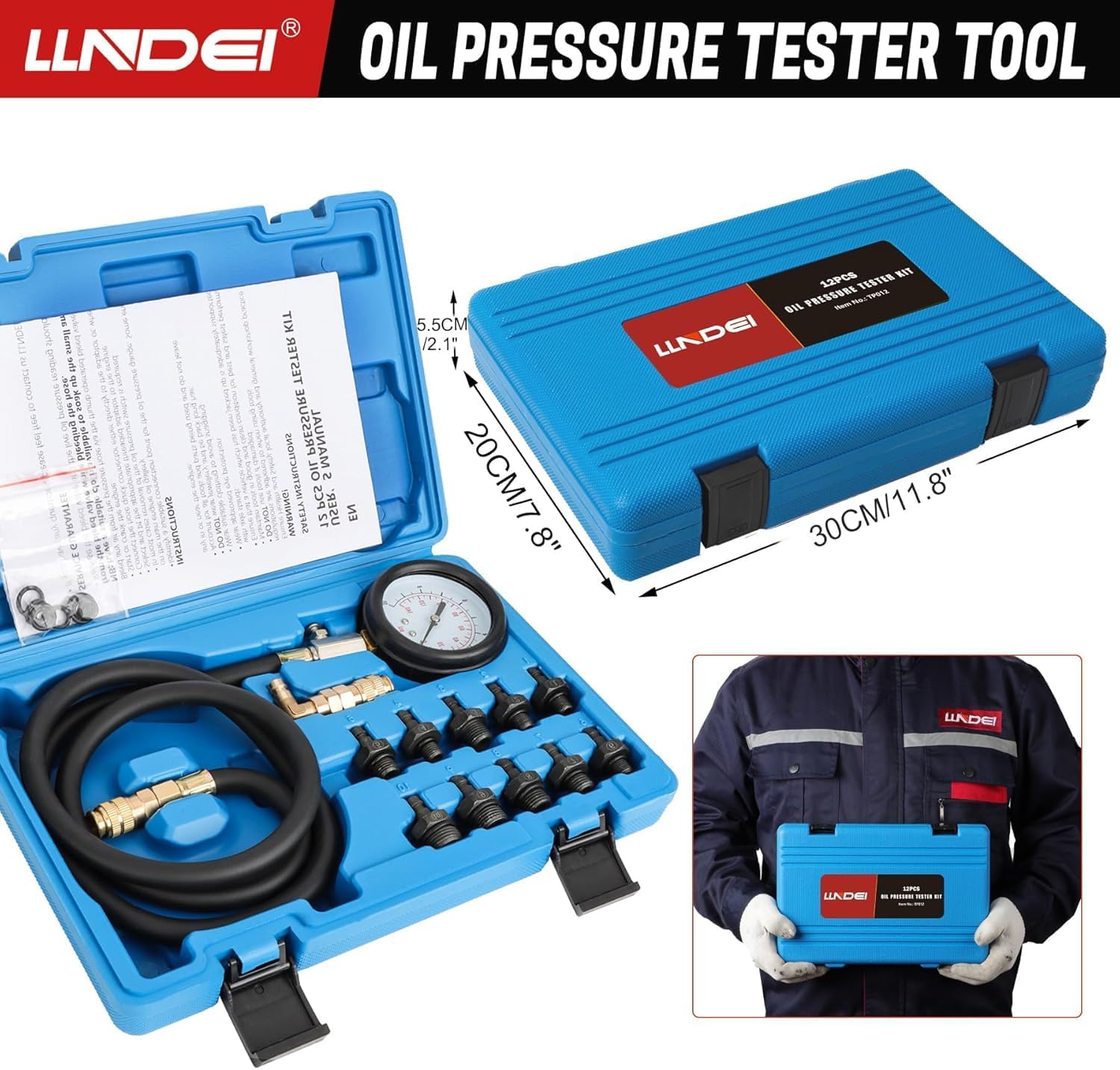 Detalle de LLNDEI Oil Pressure Tester Tool 0-140 PSI: Engine Oil Gauge Kit with 4 ft Hose and 90° Fitting
