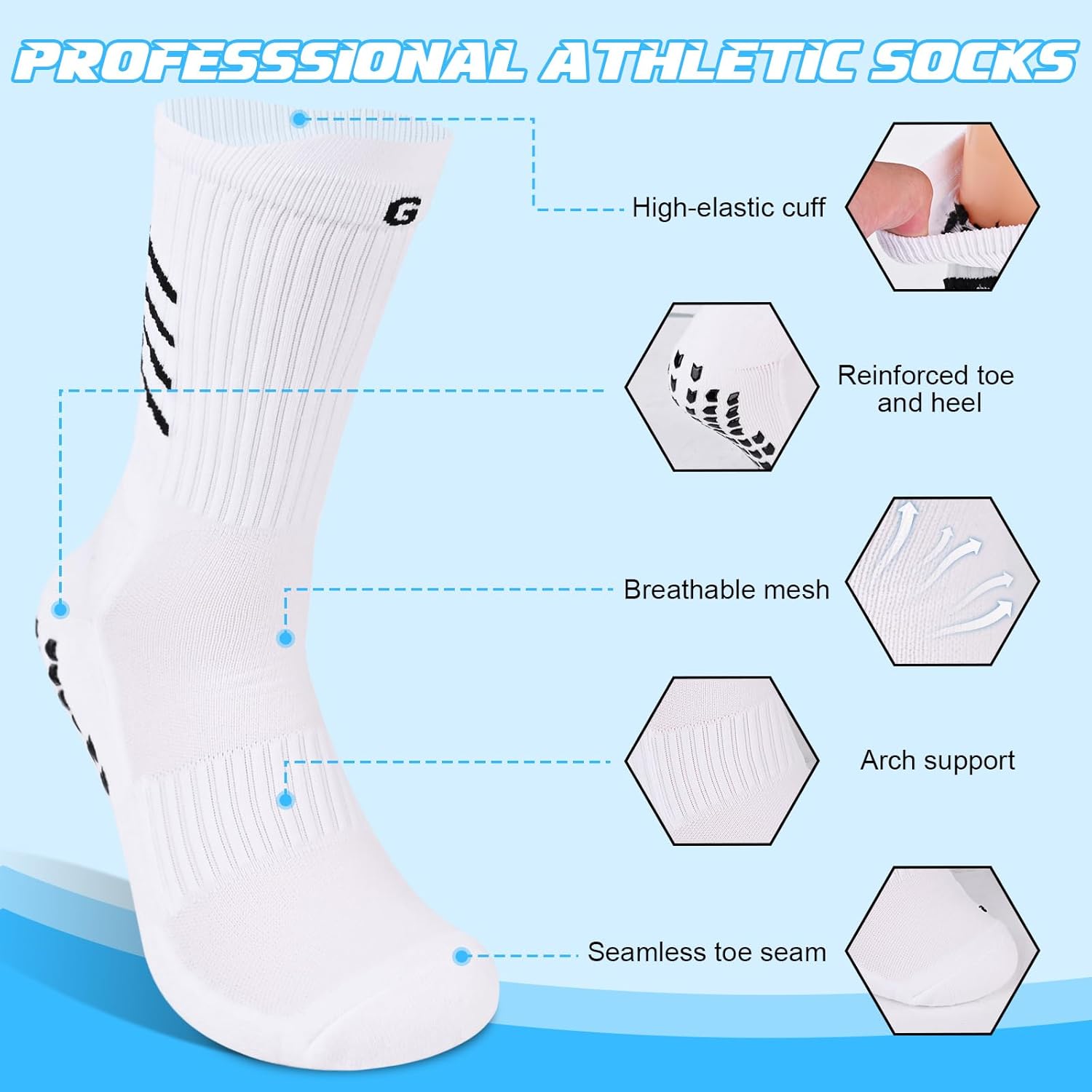 Thumbnail 4 de Gogogoal chaussettes de football antidérapantes en coton (4 paires), mi-mollet, respirantes