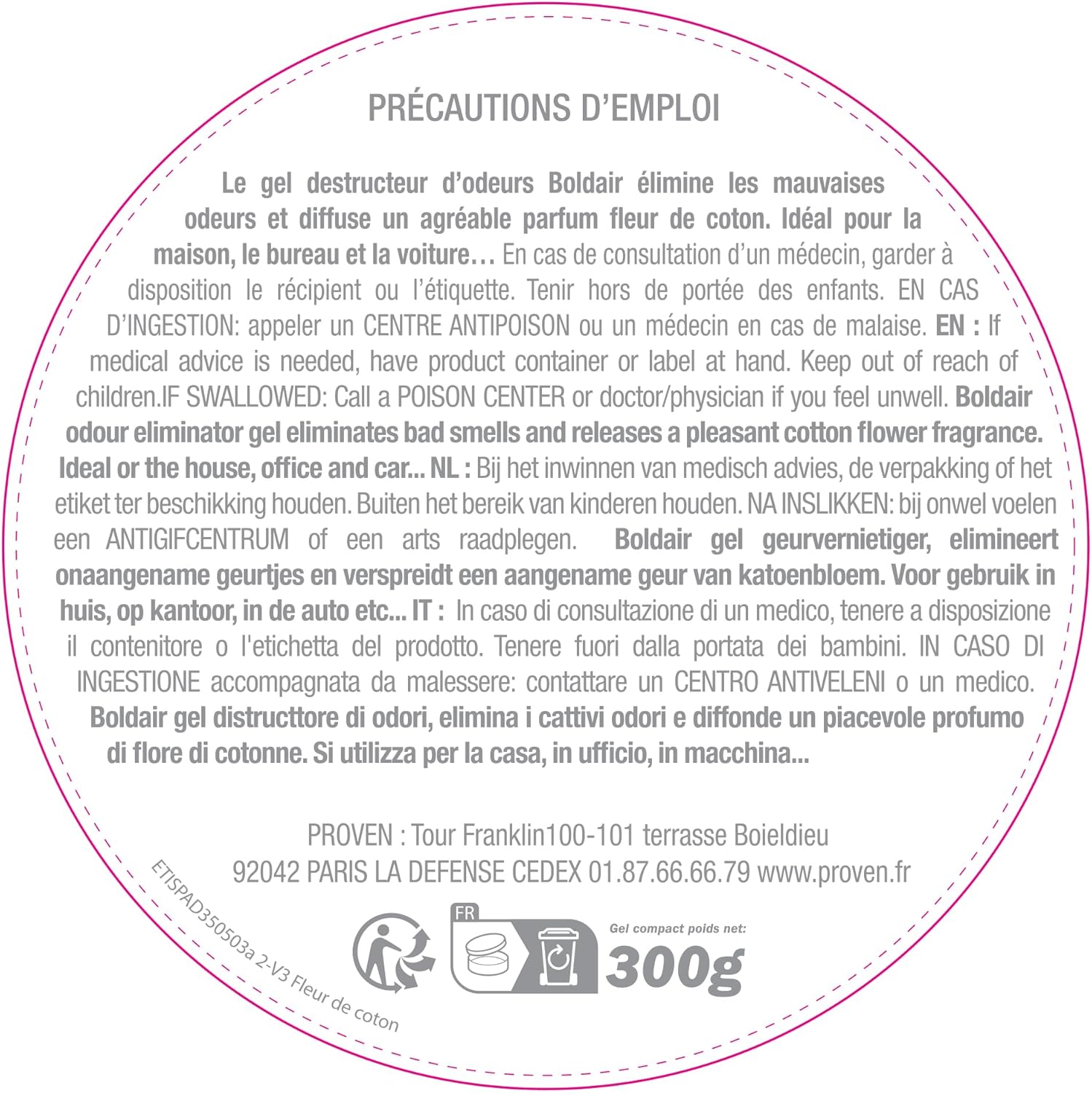 Detalle 2 de Boldair Destructeur d’Odeurs en Gel Fleur de Coton (boîte diffuseuse 300 g)