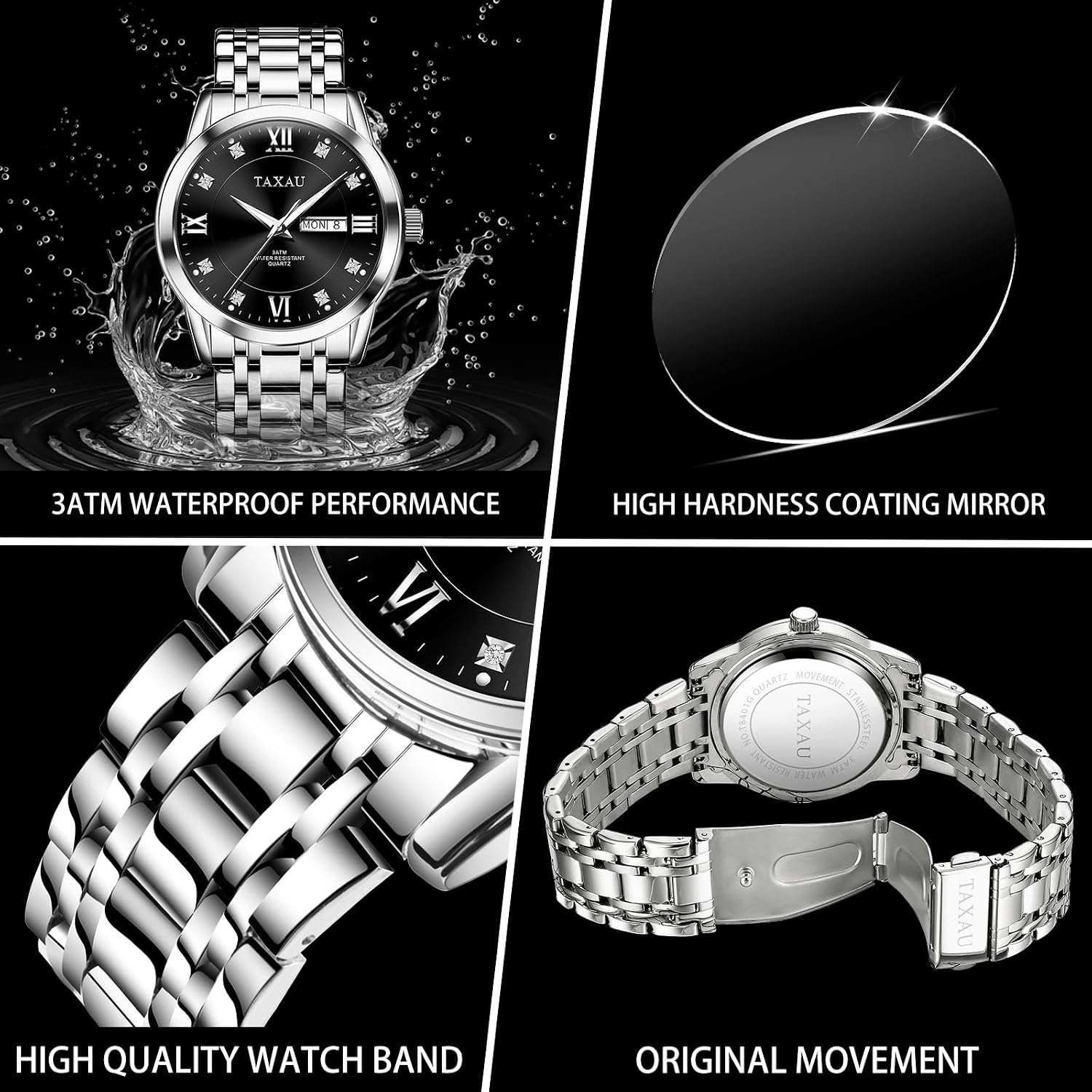 Thumbnail 4 de Taxau Herrenuhr aus Edelstahl mit Quarzwerk, wasserdicht & Multifunktion