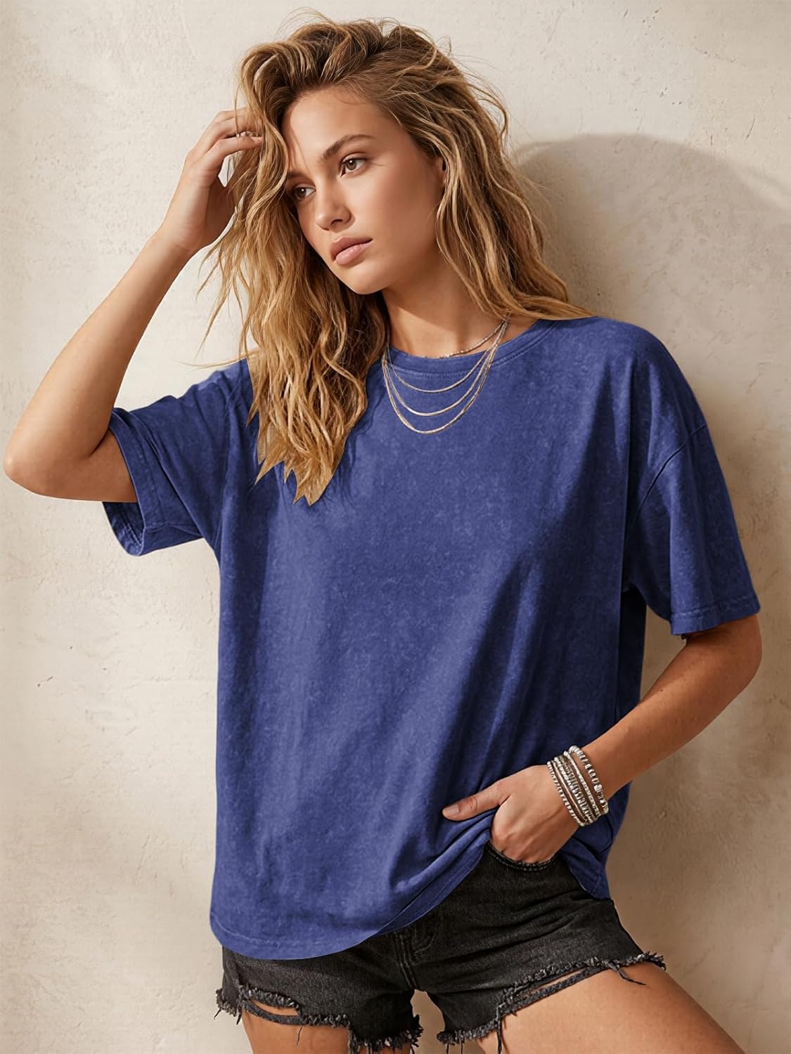 Thumbnail 2 de Cuptacc Damen Baumwolle Oversize T-Shirt mit Rundhals – Batik-Effekt, locker und vielseitig