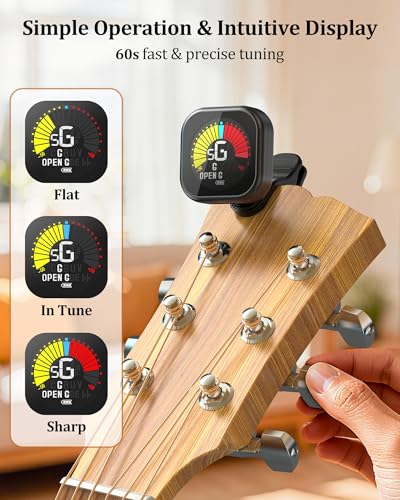 Detalle 2 de New bee Stimmgerät Gitarre LCD Farbdisplay – kompaktes Clip-Stimmgerät für Gitarre, Bass, Violine & Ukulele (Schwarz)