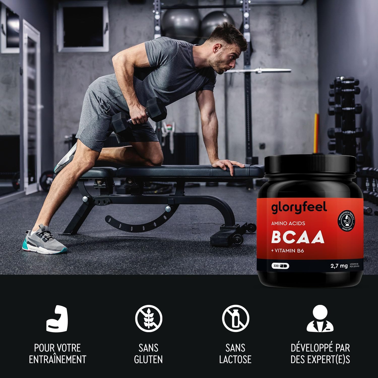 Thumbnail 4 de BCAA GloryFeel 330 capsules – Acides aminés essentiels dosés 2:1:1 avec vitamine B6