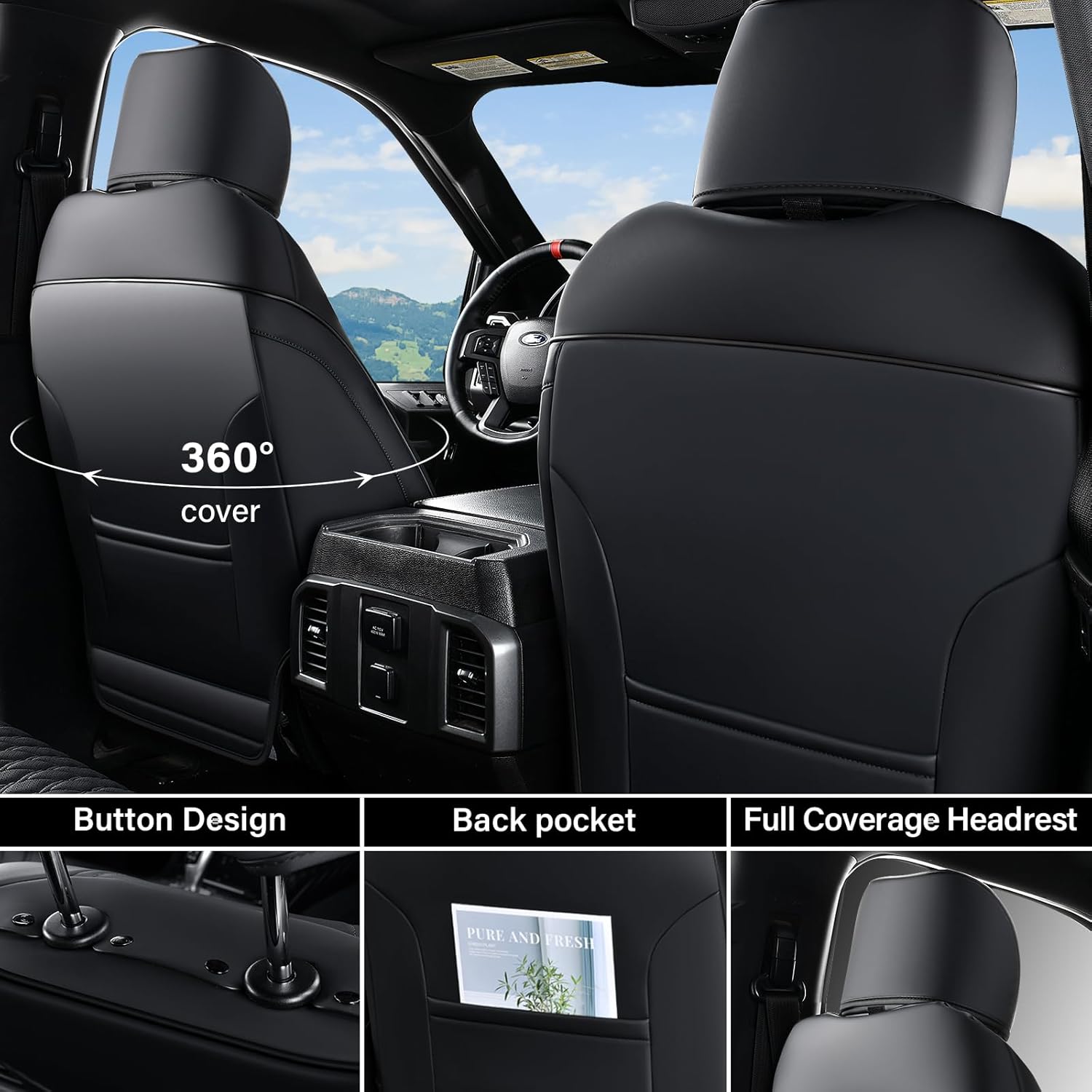Thumbnail 1 de Coverado Faux Leather Seat Covers for Chevy Silverado & GMC Sierra: Full Front & rear set, 2007-2013, 2019-2026