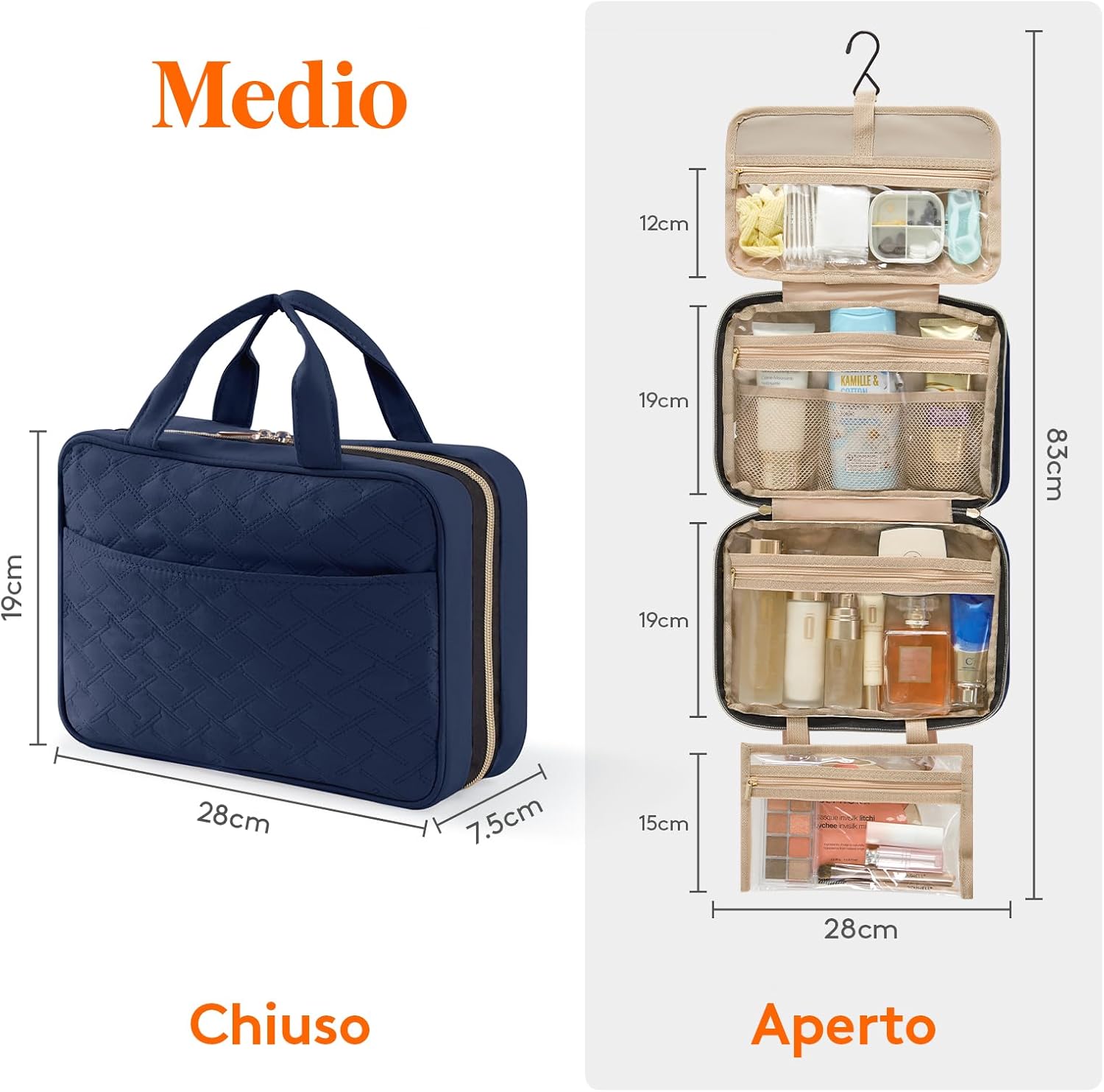 Detalle 2 de Lifewit Beauty Case da Viaggio Donna, Grande – Trousse da Appendere con 4 Scomparti Trasparenti